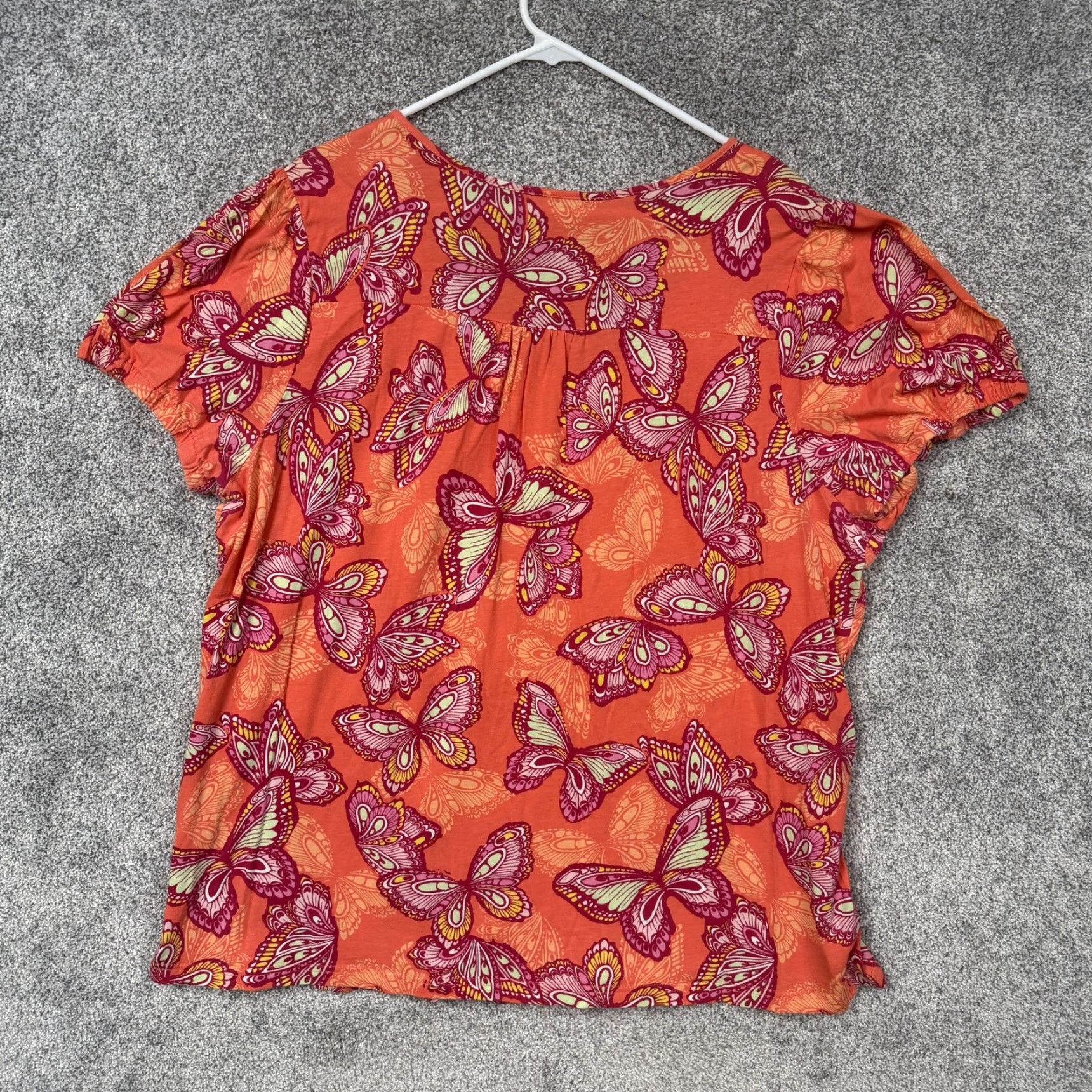 Basic Editions VINTAGE: Basic Editions Tunic Top Womens 3X Orange Butterfly Crochet Boho Cottagecore Size XXL / US 16-18 / IT 52-54 - 7 Thumbnail