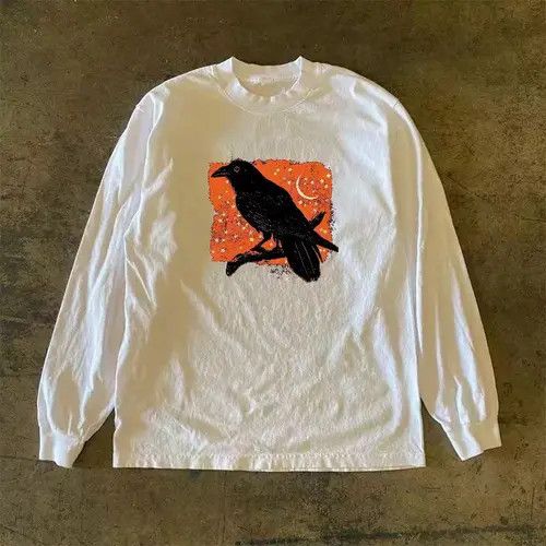 Other White retro crow print long sleeve tee Size US L / EU 52-54 / 3 - 5 Thumbnail
