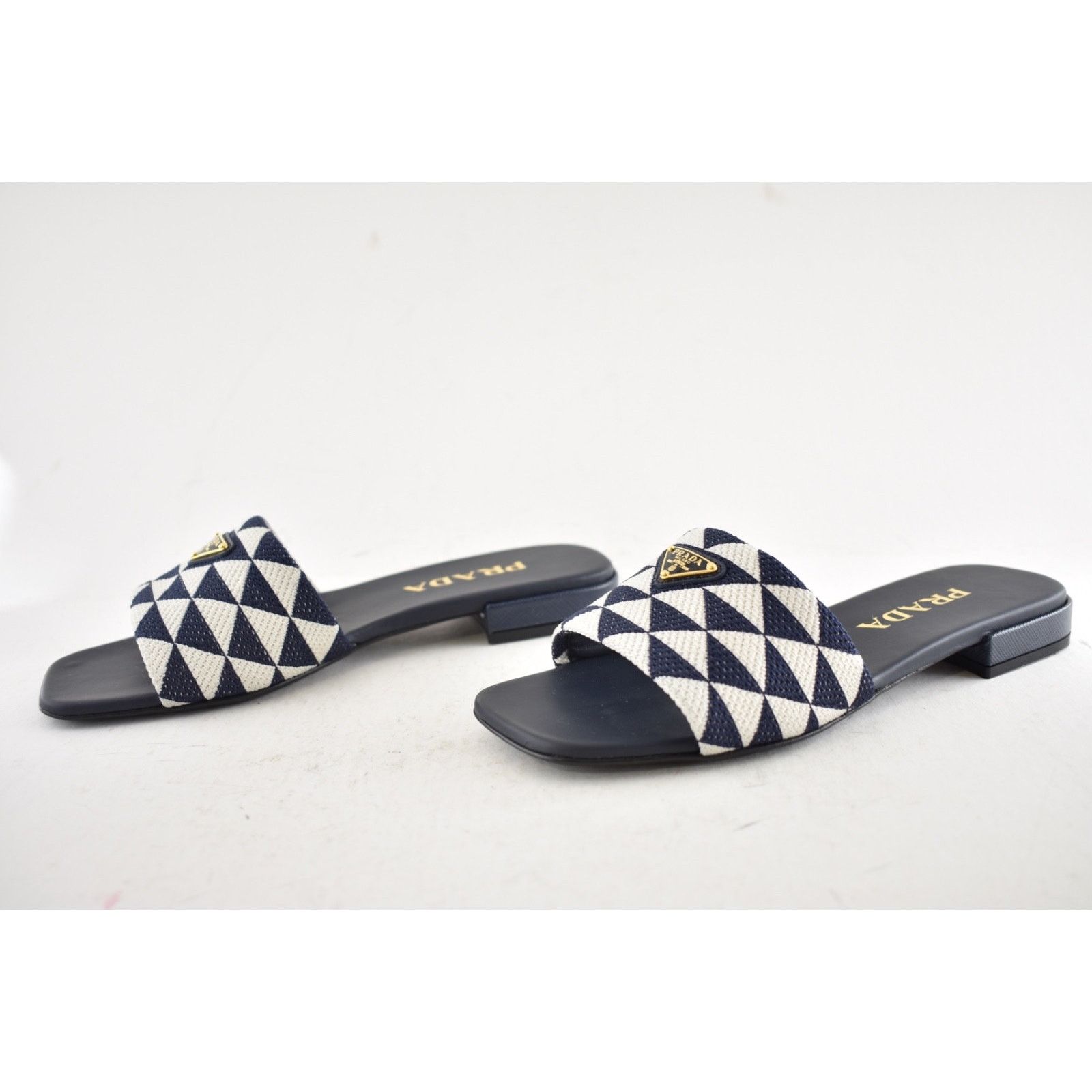 Prada Prada Jacquard Triangle Logo Baltico Talco Blue White Slide Size US 6 / IT 36 - 13 Thumbnail