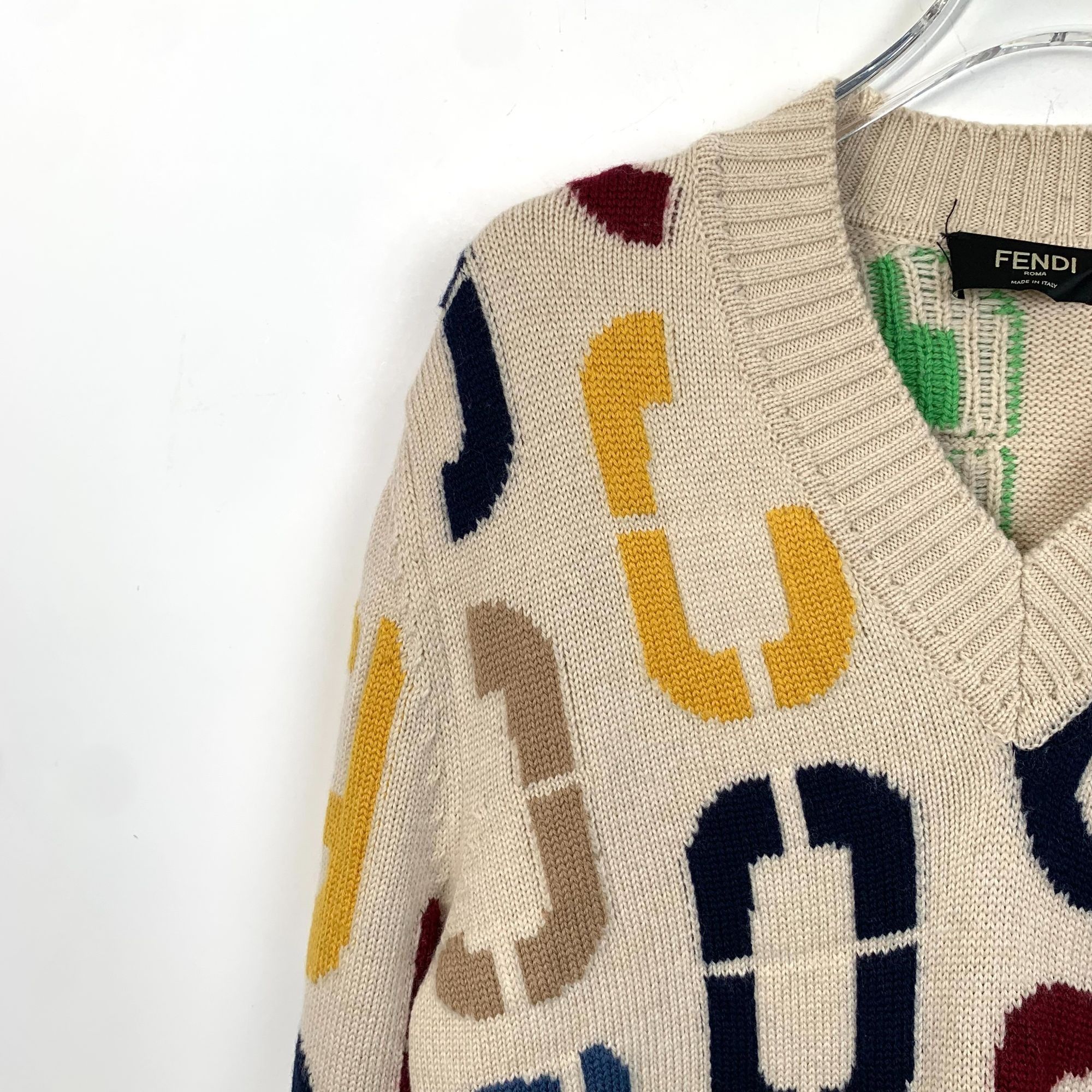 Fendi Fendi Mens Multicolor V-Neck Wool Pullover Sweater Size L Size M / US 6-8 / IT 42-44 - 3 Thumbnail