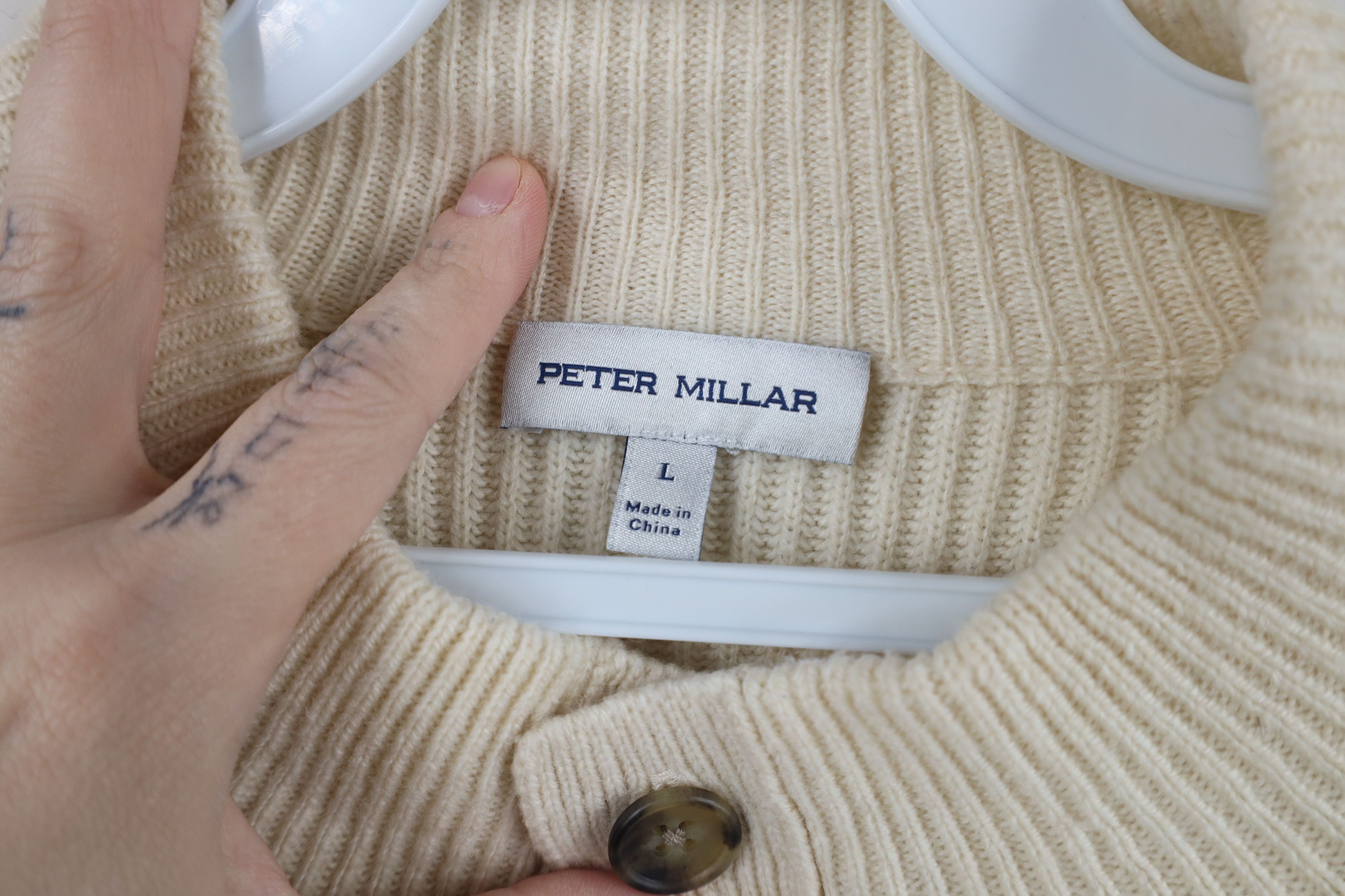 Peter Millar × Vintage Peter Millar Knit Yak Wool Cashmere Henley Sweater Cream Size US L / EU 52-54 / 3 - 8 Thumbnail