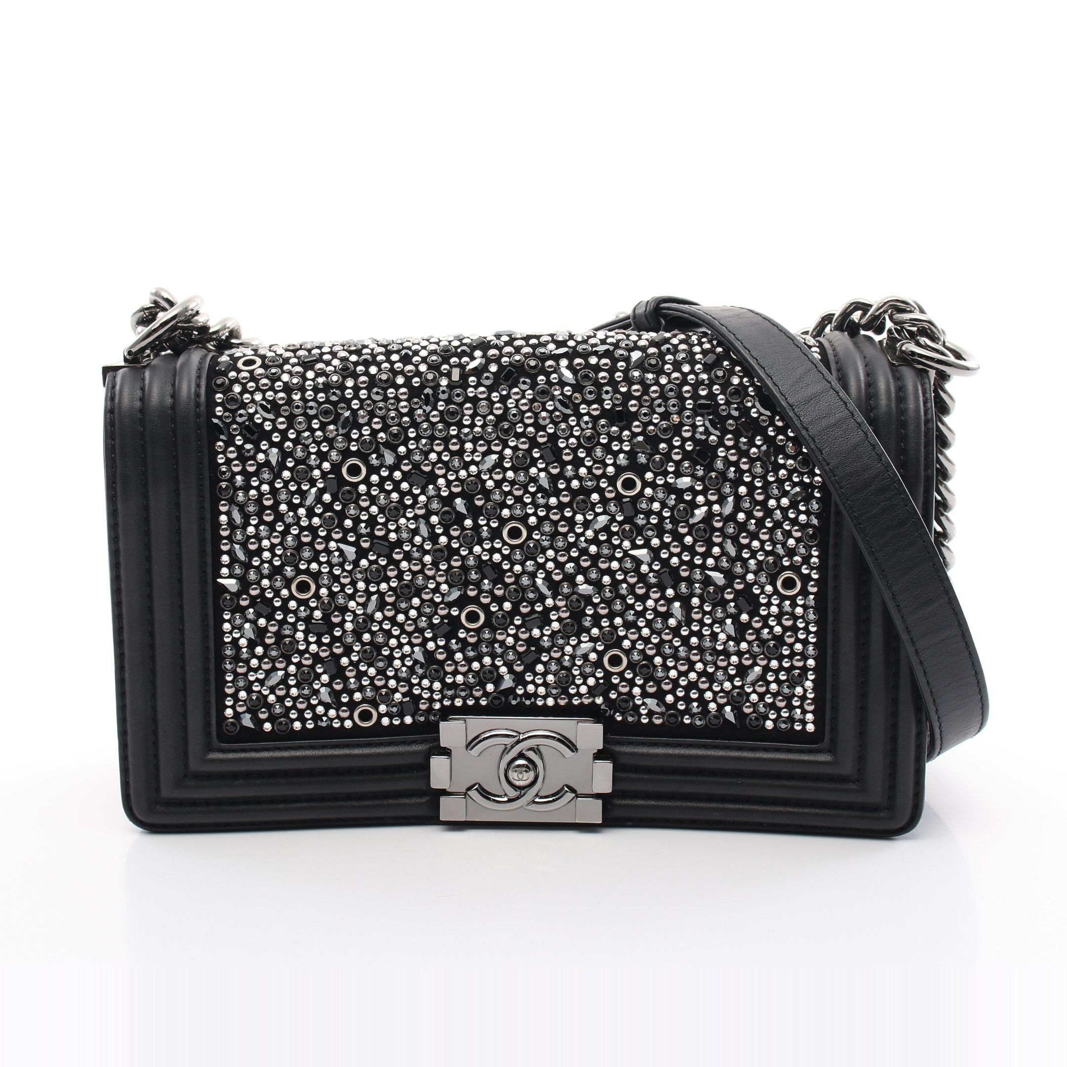 Chanel Chanel Boy Chanel Matelasse Chain Shoulder Bag Studs Rhinestone Leather Black Silver Hardware Size ONE SIZE - 1 Thumbnail