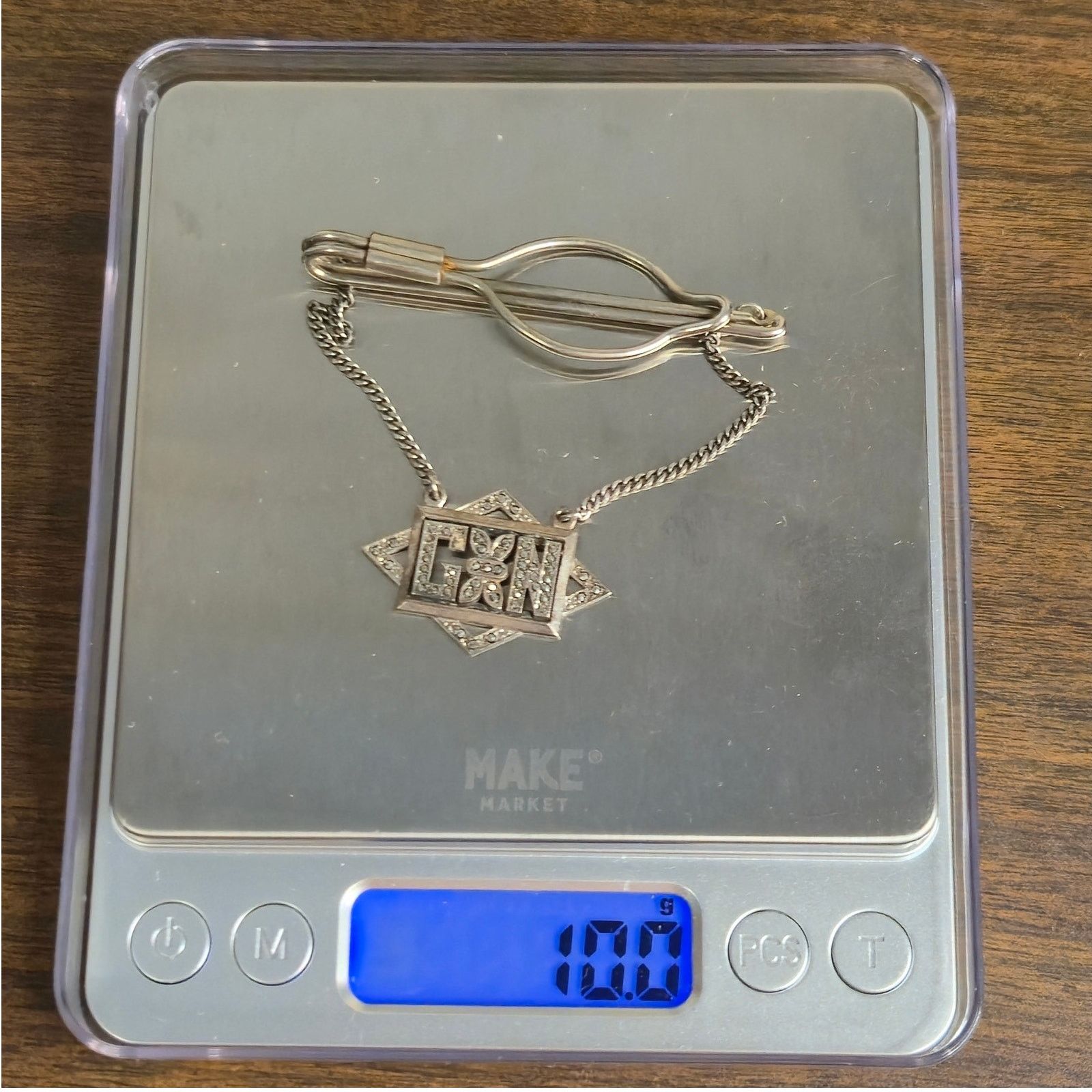 Vintage Vintage Art Deco Sterling Tie Bar Clasp with Pendant Size ONE SIZE - 4 Thumbnail