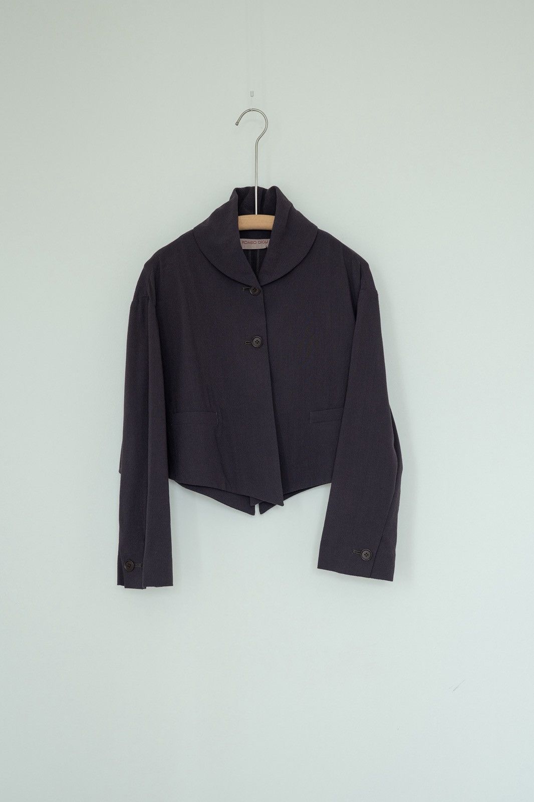 Romeo Gigli Romeo Gigli 1990s Aubergine Wool Cropped A-Line Jacket Size S / US 4 / IT 40 - 6 Thumbnail