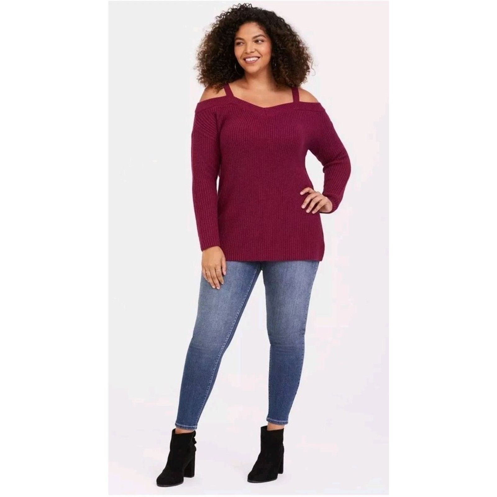 Torrid Torrid Plus 1X Maroon Cold Shoulder Knit Sweater Soft Cozy Size XL / US 12-14 / IT 48-50 - 2 Thumbnail