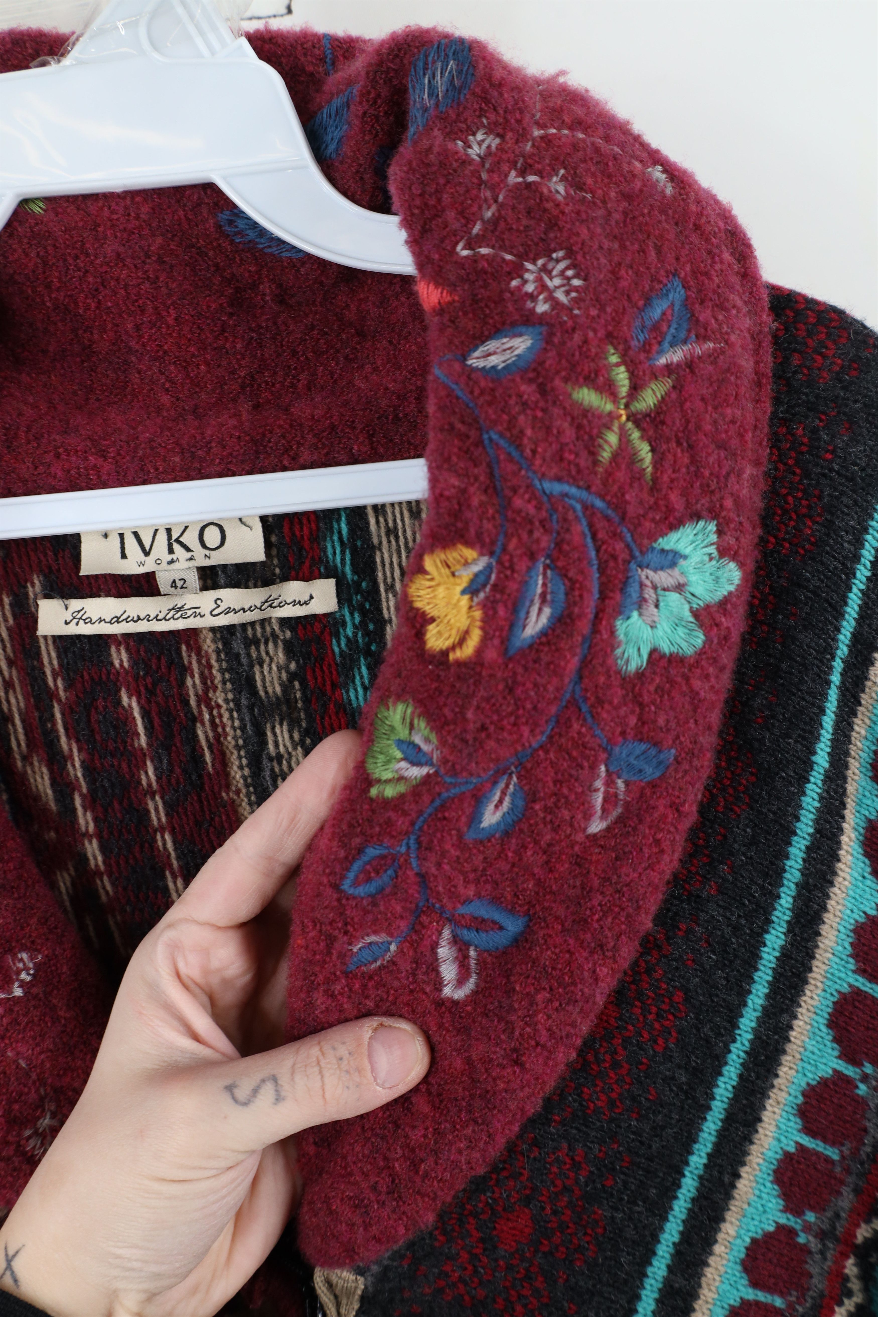 Vintage IVKO Handwritten Emotions Fairy Flower Zip Cardigan Sweater Size M / US 6-8 / IT 42-44 - 8 Thumbnail