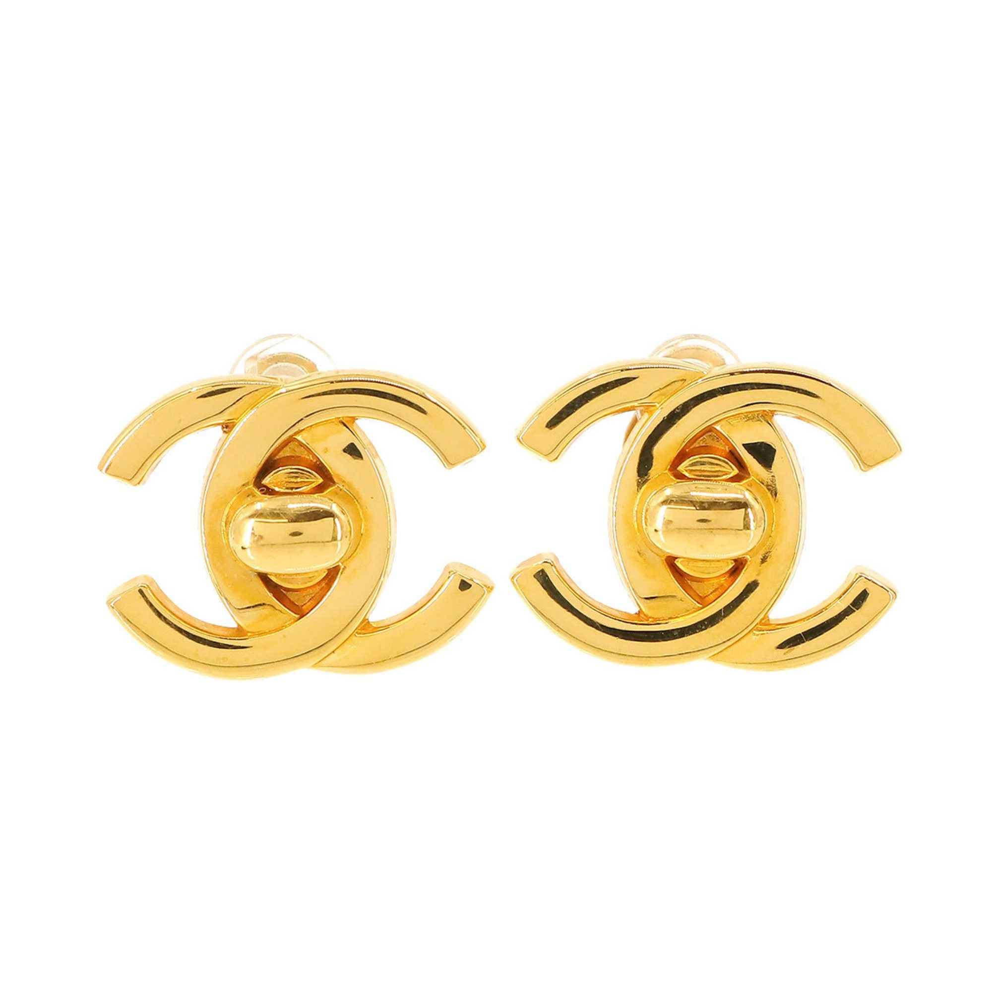 Chanel Coco Mark Earrings Gold Turnlock 95A Earring, Women's Product Image