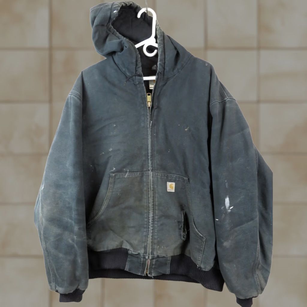 Carhartt VINTAGE Carhartt J140 Black Hooded Chore Jacket XL Men’s Overcoat Mid-Length Canvas Cotton Winter Workwear Casual Regular Fit Size US XL / EU 56 / 4 - 1 Thumbnail