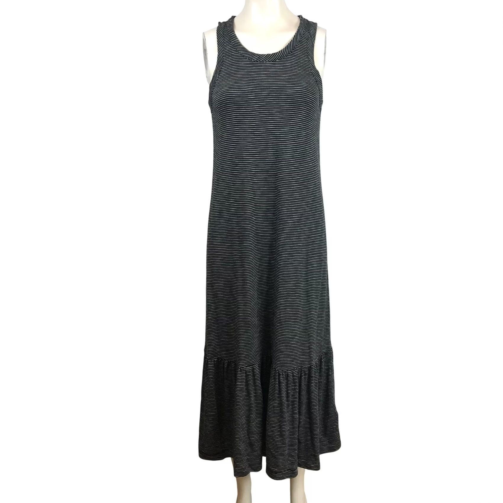 Madewell Madewell Maxi Dress Black White Striped Ribbed Knit Tiered Ruffle Hem Sleeveless Scoop Neck Medium Size M / US 6-8 / IT 42-44 - 2 Thumbnail
