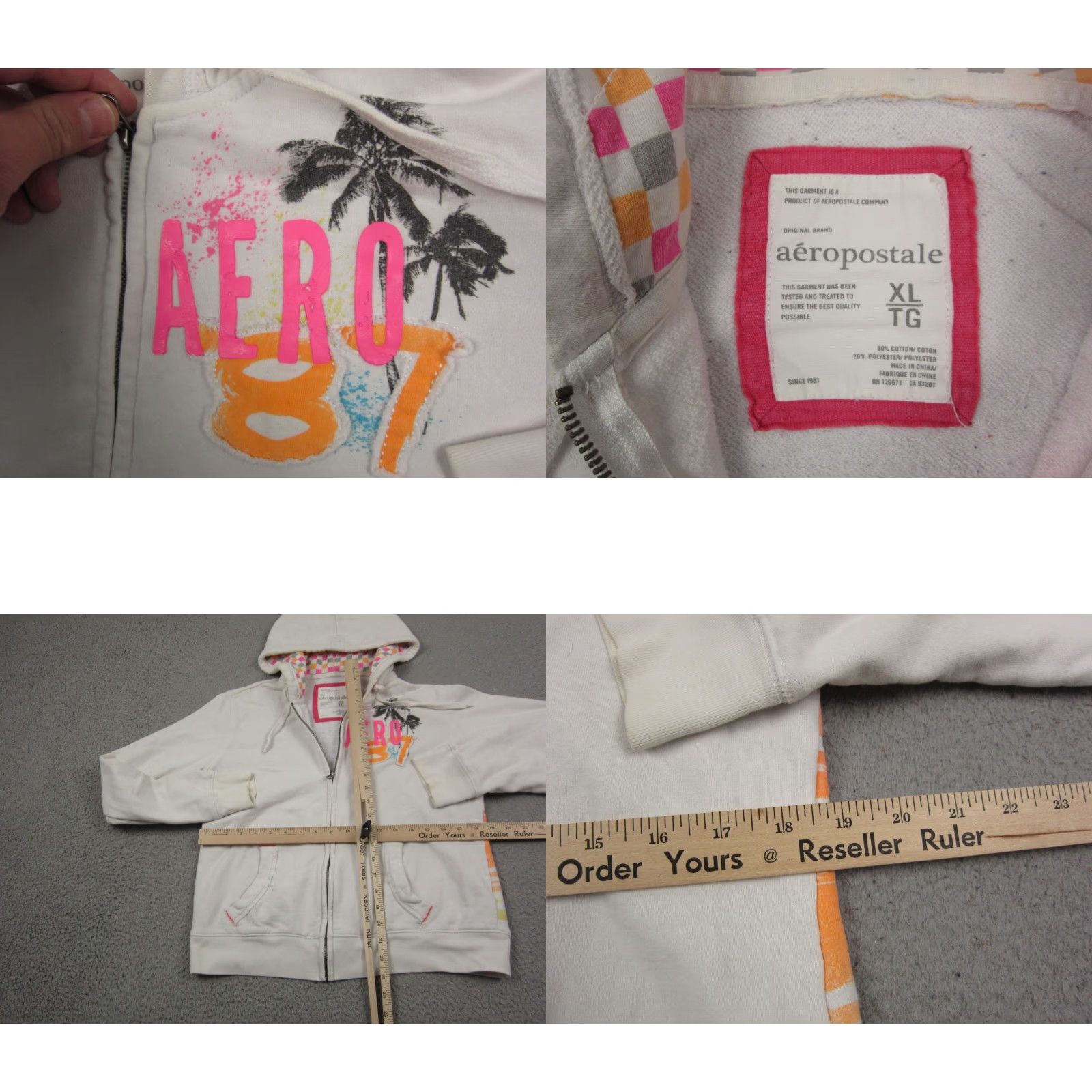 Vintage Aéropostale Hoodie Womens XL White Full Zip Palm Trees Sweatshirt Size XL / US 12-14 / IT 48-50 - 8 Thumbnail