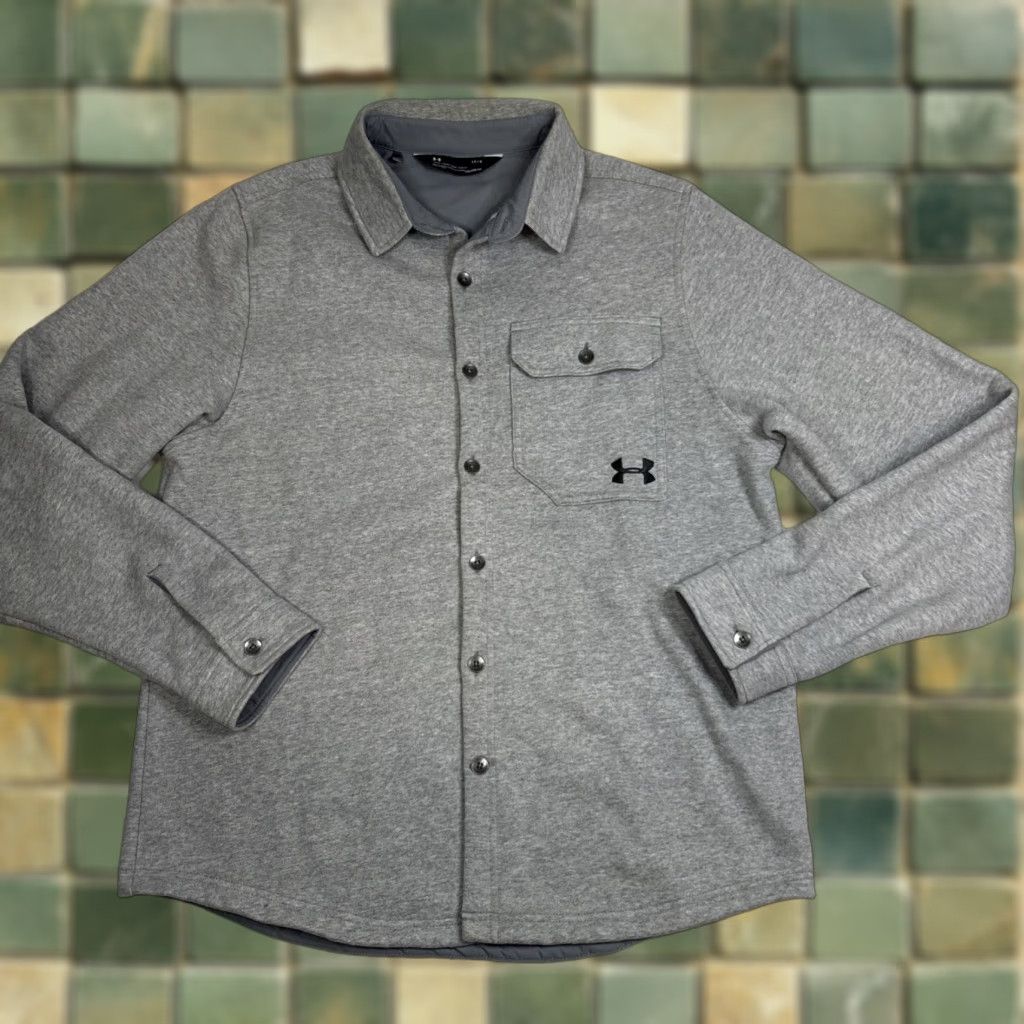 Under Armour Under Armour Shirt Shacket Fleece Flannel Gray Large Men's Button-Up Collar Spread Long Sleeve Pockets Casual Outdoor Cold Gear Size US L / EU 52-54 / 3 - 1 Thumbnail