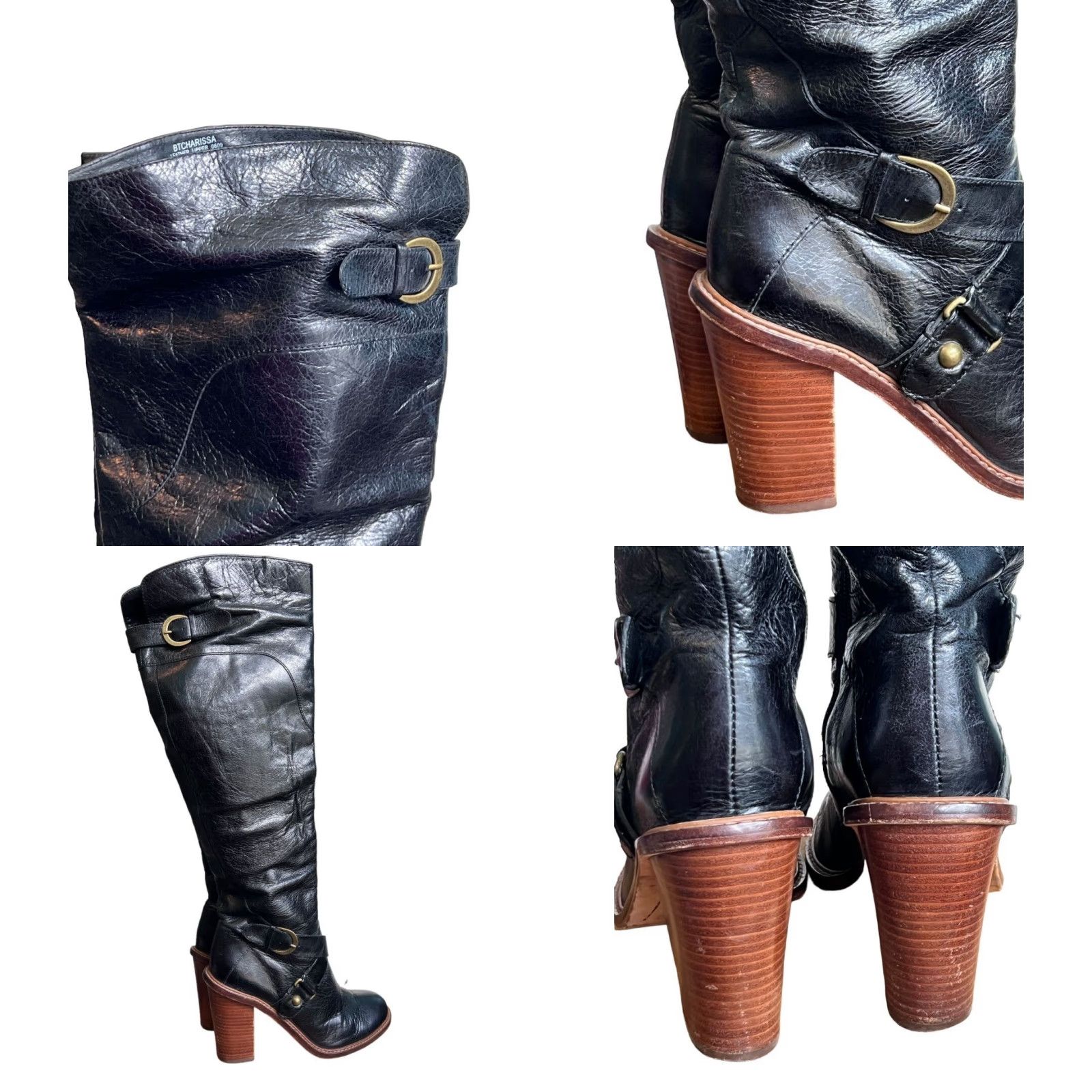 Vintage Boutique Women's Charissa Black Leather Over the Knee Buckle Heeled Boot Size 8M Size US 8 / IT 38 - 8 Thumbnail