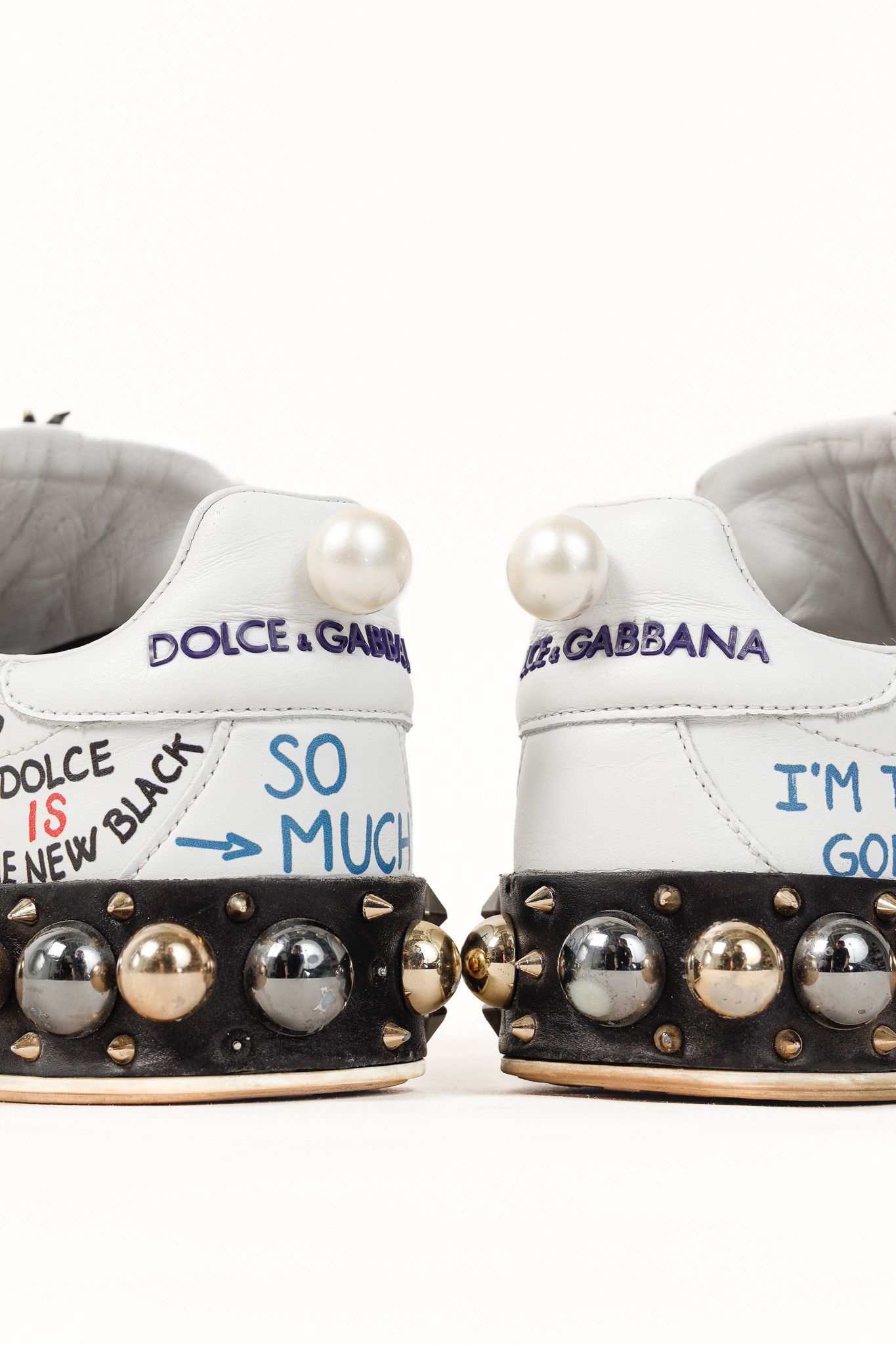 Dolce & Gabbana Dolce & Gabbana White Leather Musical Note Patch Sneakers Size US 7 / IT 37 - 11 Thumbnail