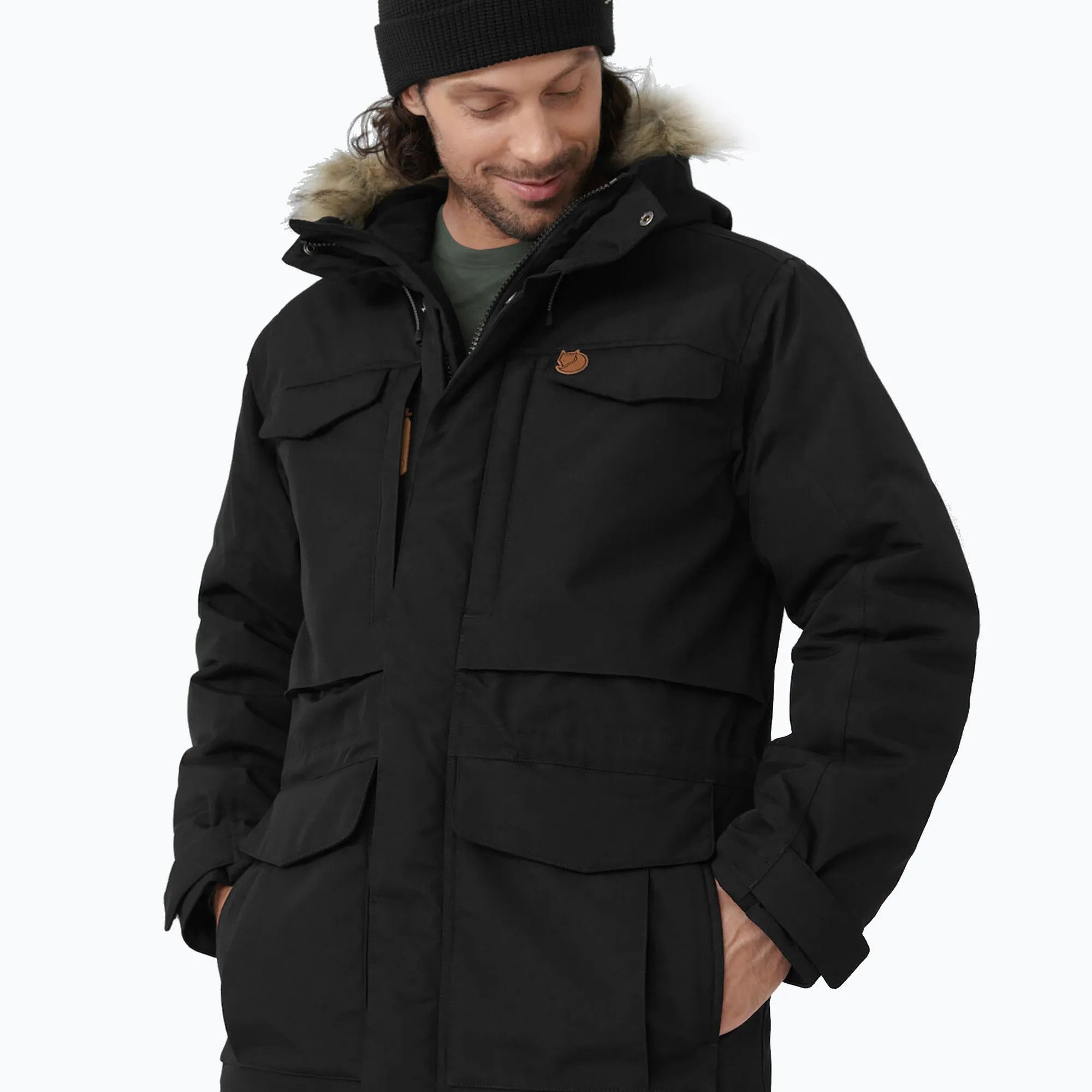 image of Fjallraven Yupik Parka With Faux Fur Trim Waterproof Black, Men's (Size Medium)