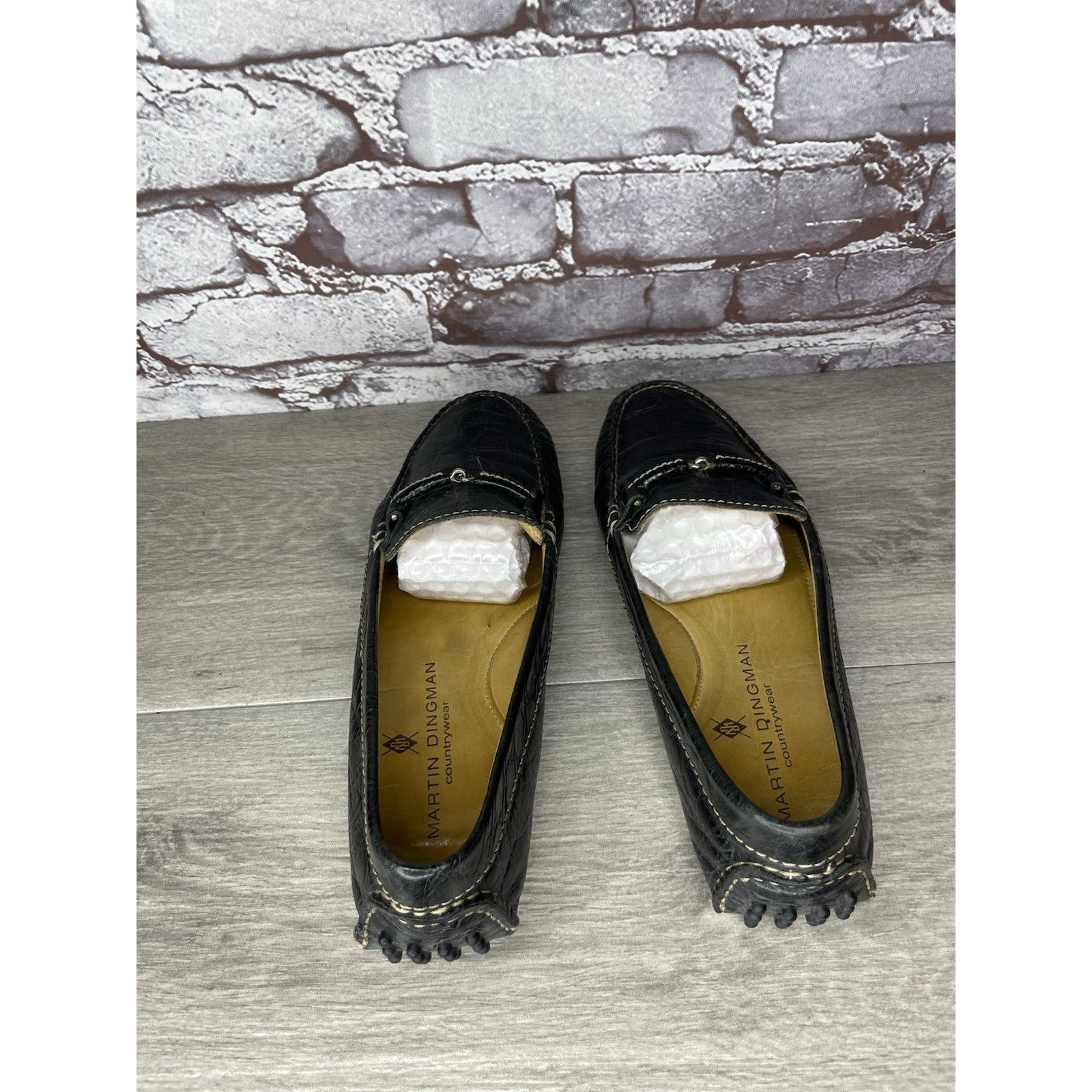 Martin Dingman Martin Dingman Croc Embossed Black Leather Loafers Moccasins Size US 8 / IT 38 - 7 Thumbnail