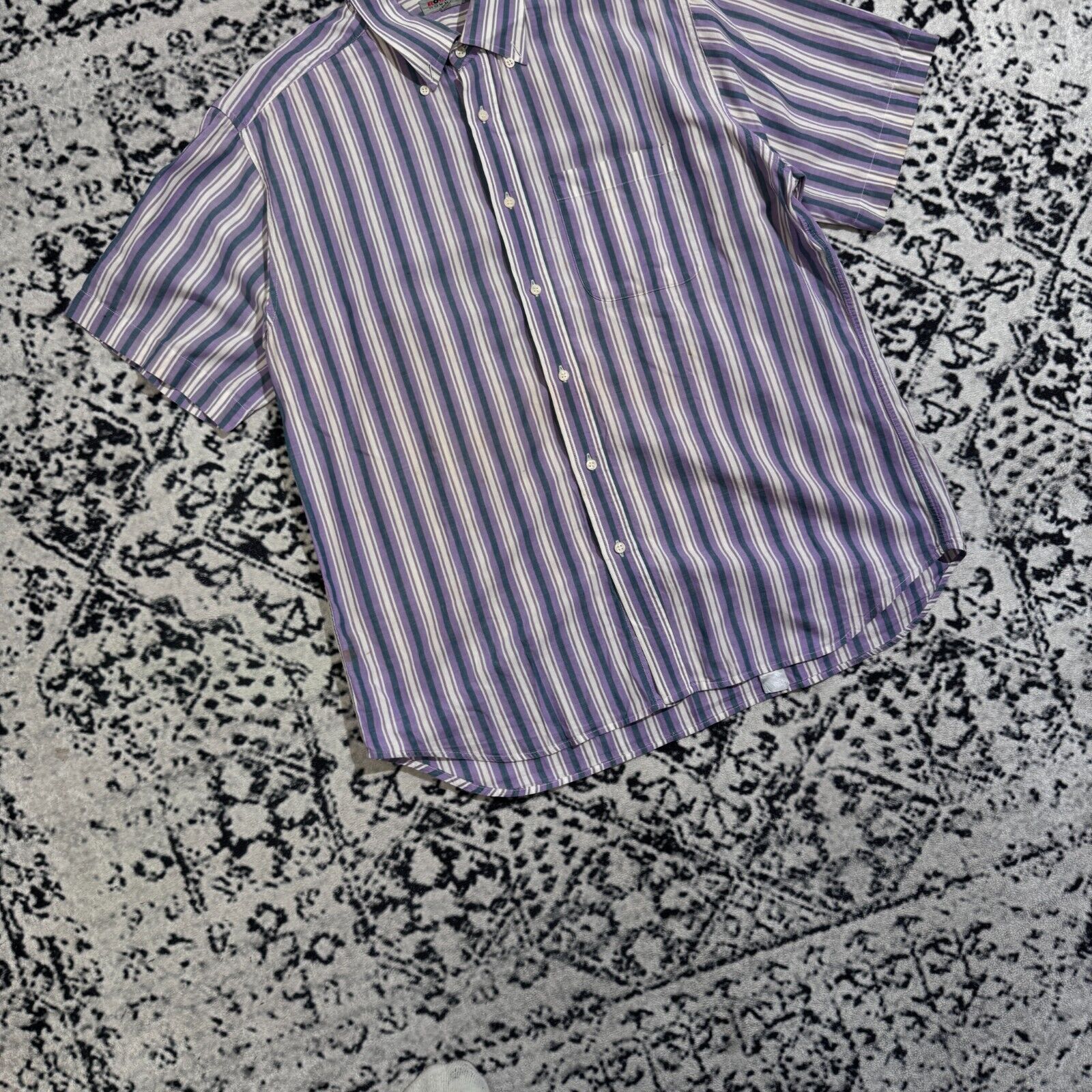 Vintage Vintage Rodier Unisex Purple White Cotton Shirt Size L Short Size US L / EU 52-54 / 3 - 3 Thumbnail