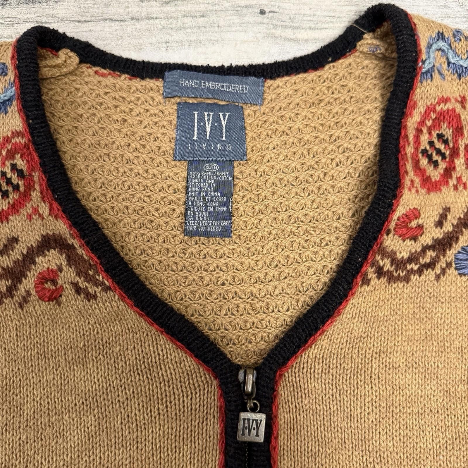 Designer Vintage Embroidered Coffee Vest Zip Up Womens XL Size XL / US 12-14 / IT 48-50 - 7 Thumbnail