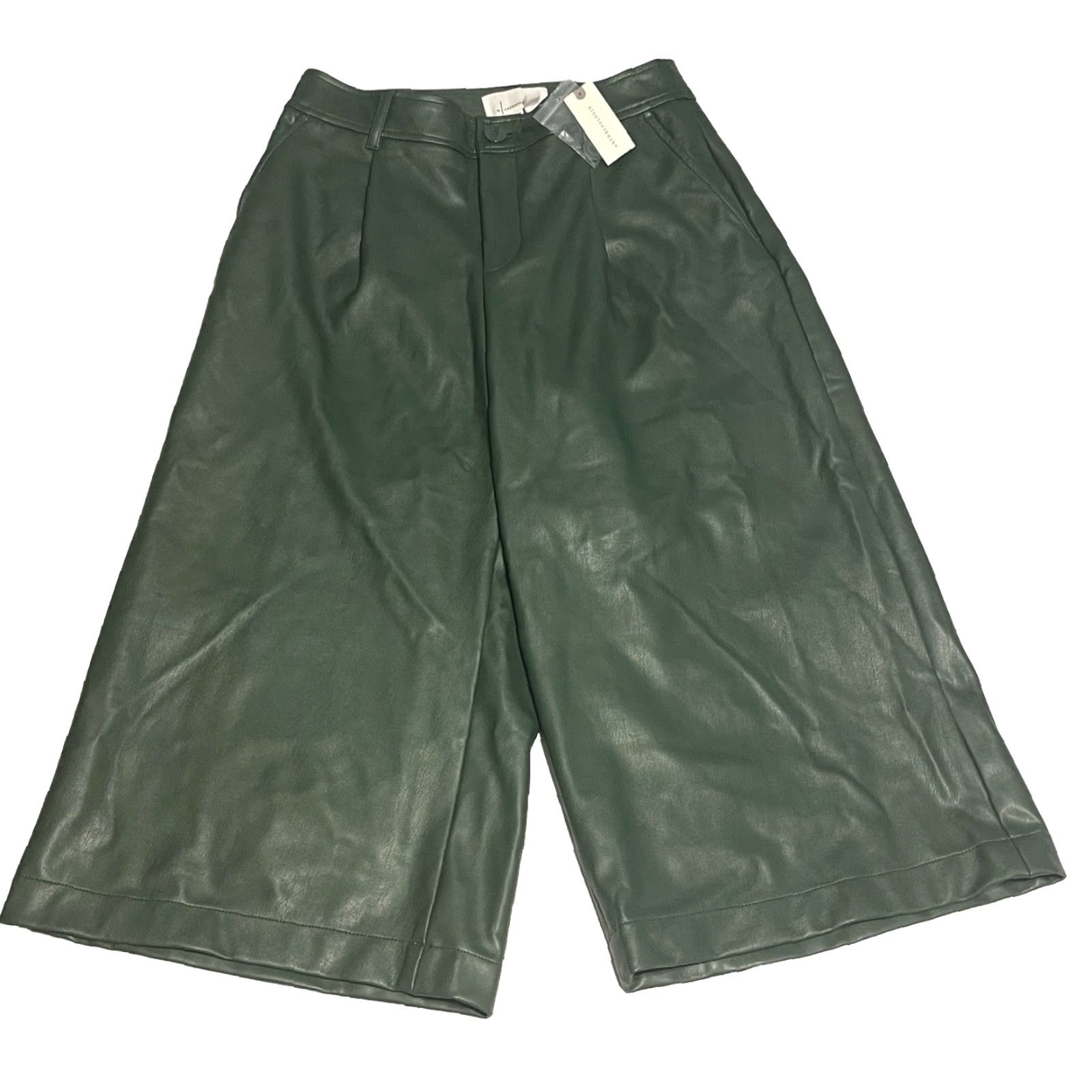 Anthropologie Anthropologie Faux Leather Culottes Pants Women Green Size 4 Regular Inseam 21" Waist 28" Flat Front Pockets Zip NWT Size 27" / US 4 / IT 40 - 4 Thumbnail