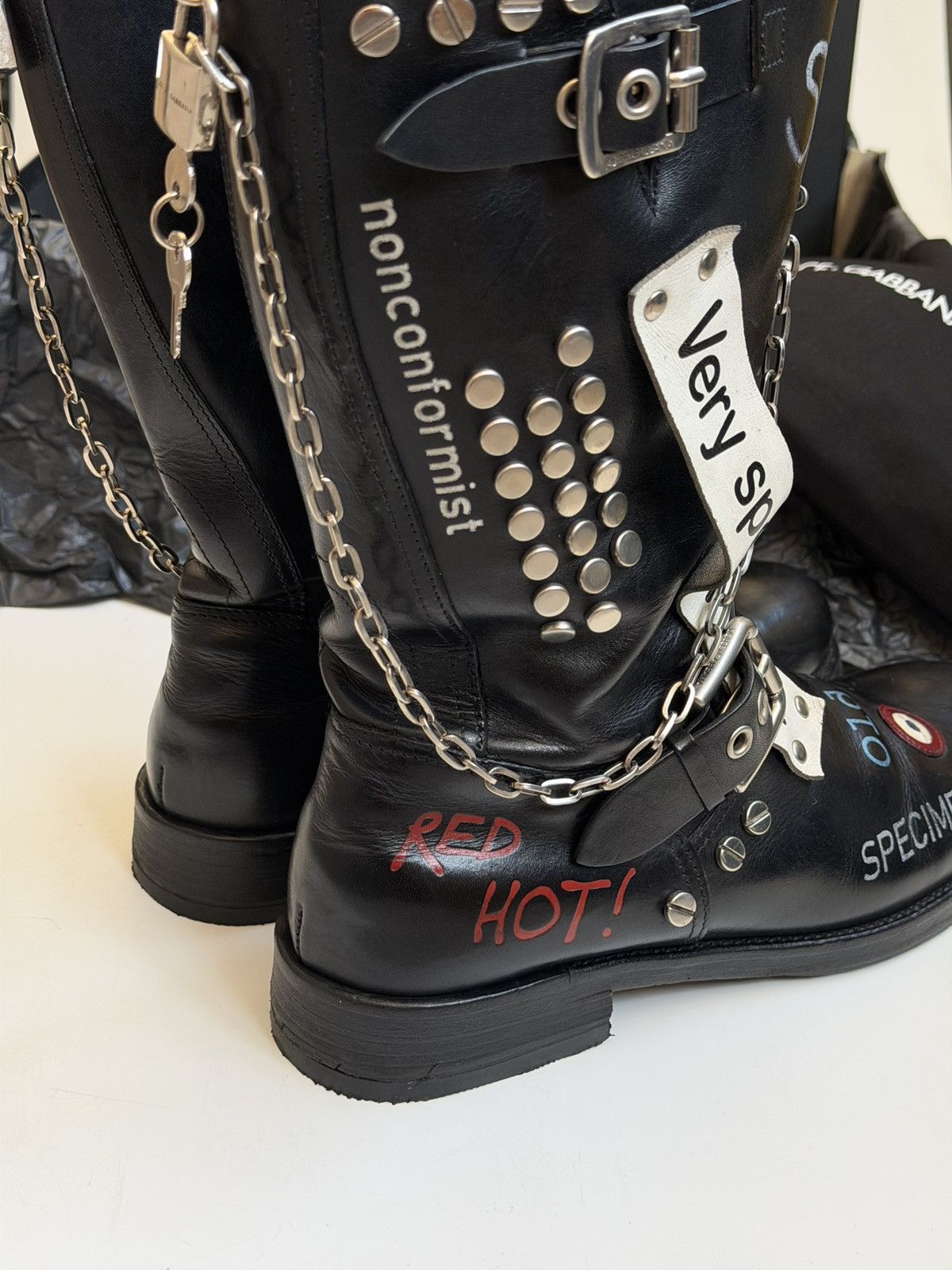 Dolce & Gabbana DOLCE & GABBANA SS 2003 Sex Biker Leather Boots runway logo Size US 8.5 / IT 38.5 - 13 Thumbnail