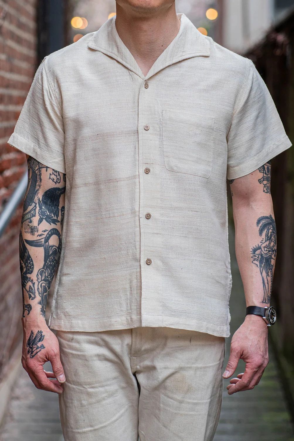 3sixteen 💚 3sixteen Leisure Shirt Ivory Handloom Silk Medium NEW Size US M / EU 48-50 / 2 - 4 Thumbnail