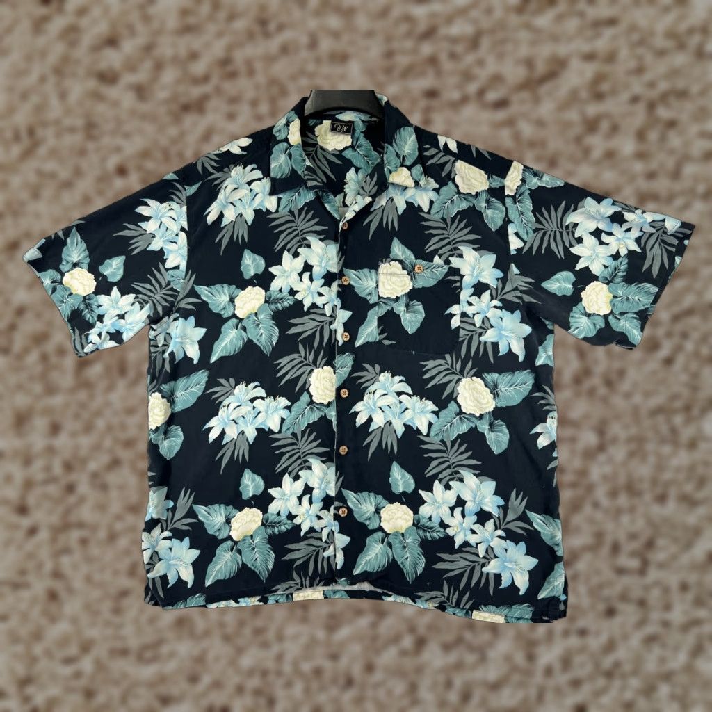 Vintage Wff Shirt Mens 2XL Black Floral Hawaiian Button Up Silk Pocket Classic Aloha Beach Resort Vacation Casual Size US XXL / EU 58 / 5 - 1 Thumbnail