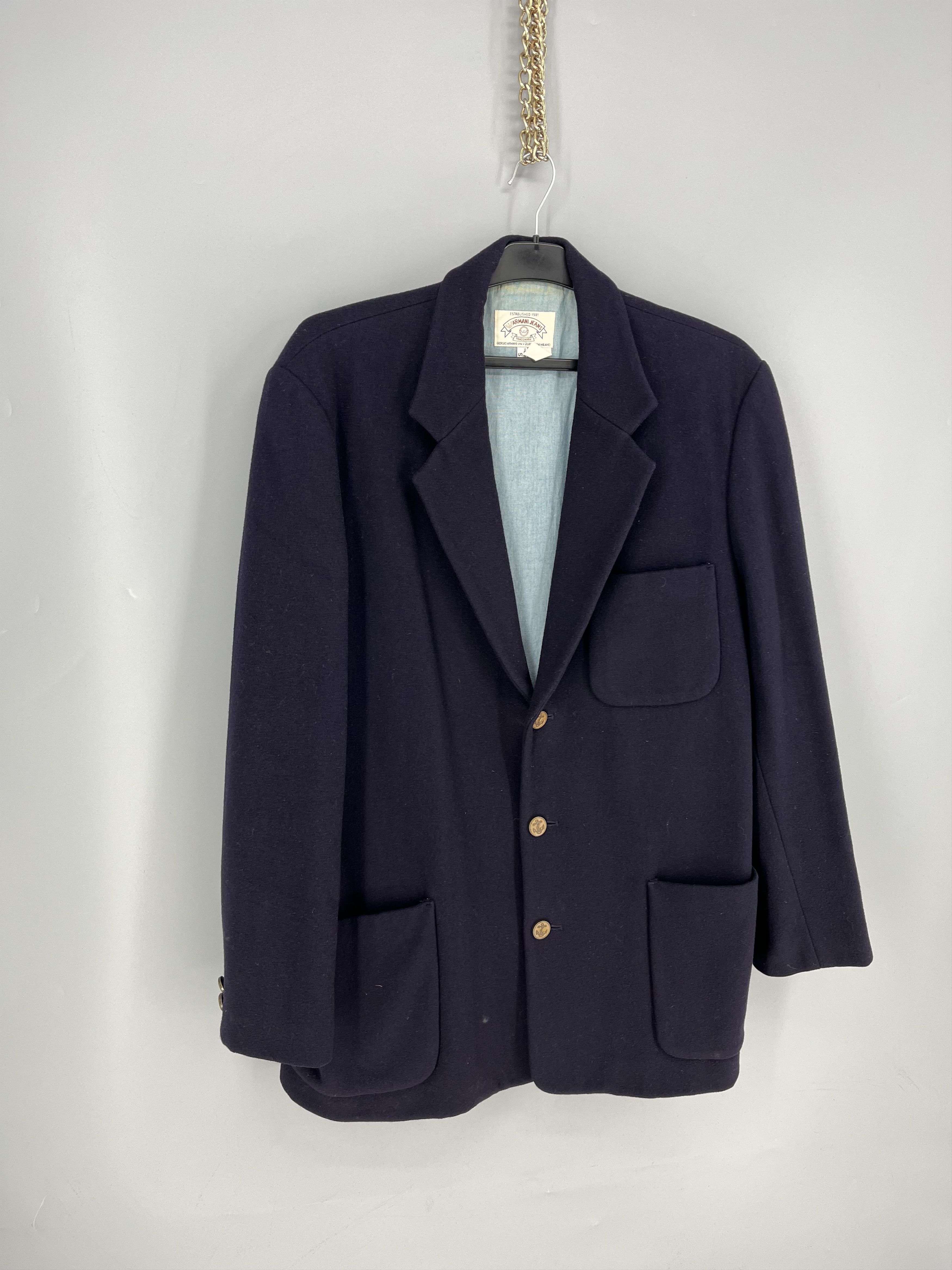 Giorgio Armani Vintage 90S Armani Jeans Navy Wool Coat Large Size 38S - 2 Thumbnail