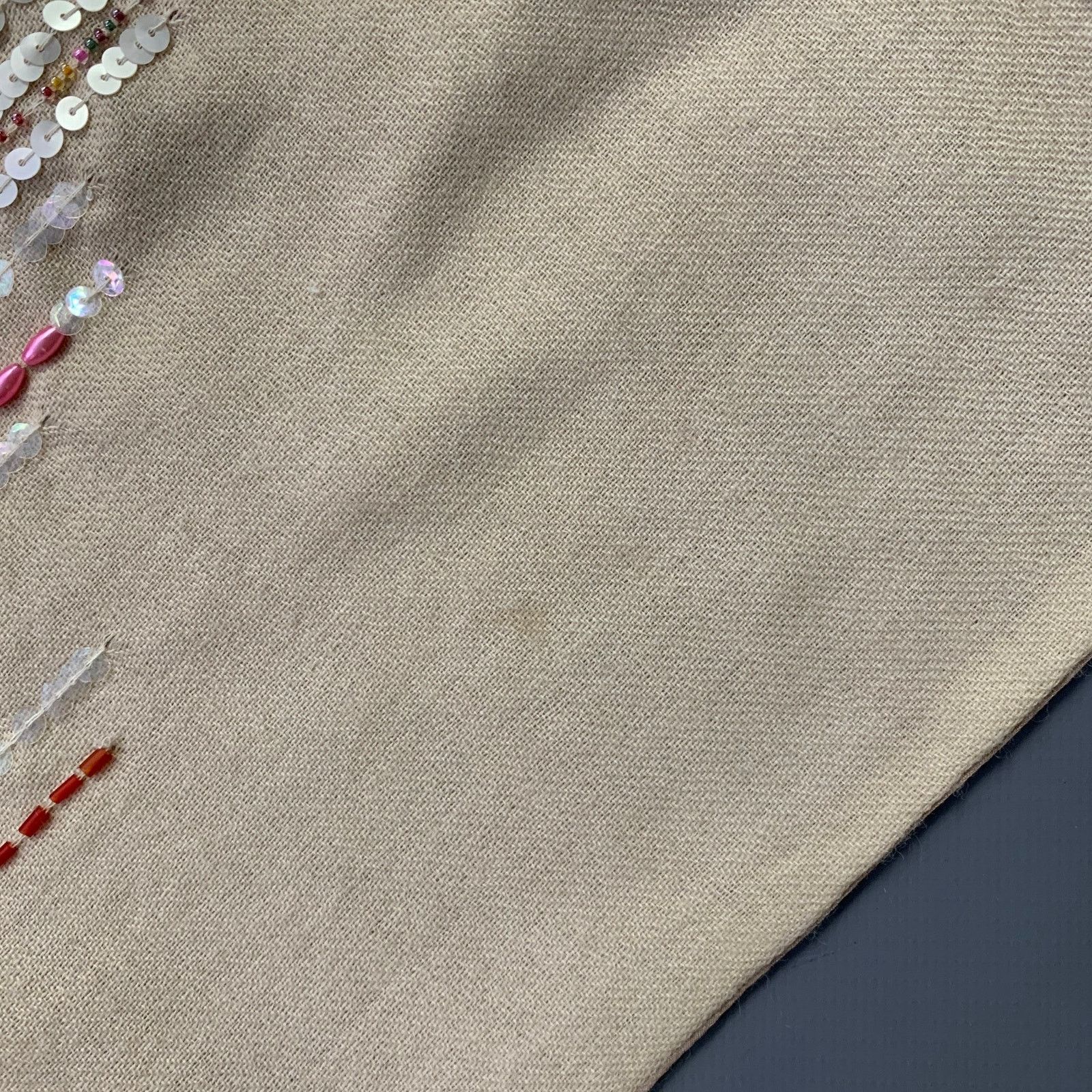 Etro Beige Multi Color Beaded Leather Wool Silk Sequined Scarf Size ONE SIZE - 4 Thumbnail