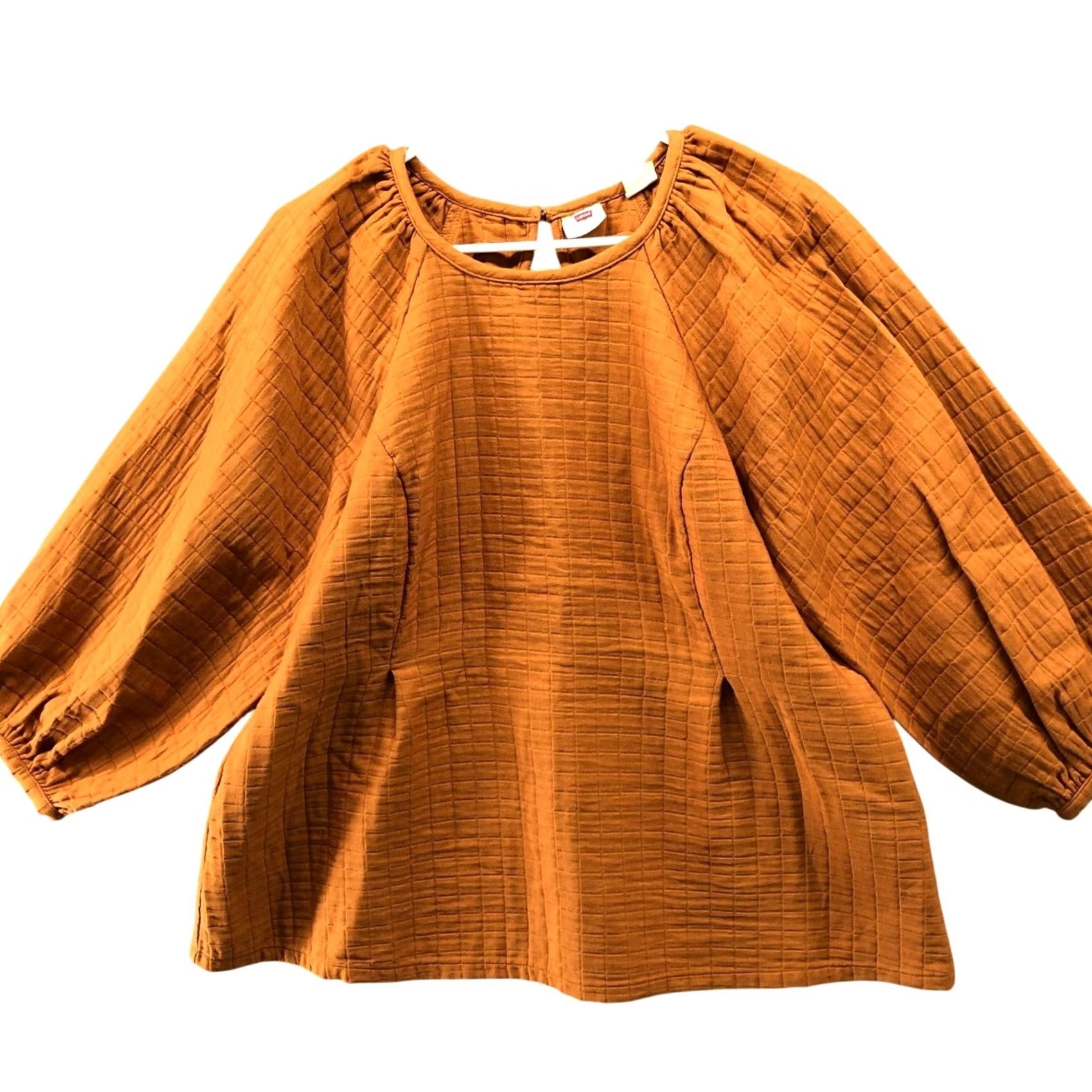Levi's VINTAGE Levi's Cait Puff Balloon Sleeve Blouse Womens L Quilted Textured Boho Tan Size L / US 10 / IT 46 - 2 Thumbnail