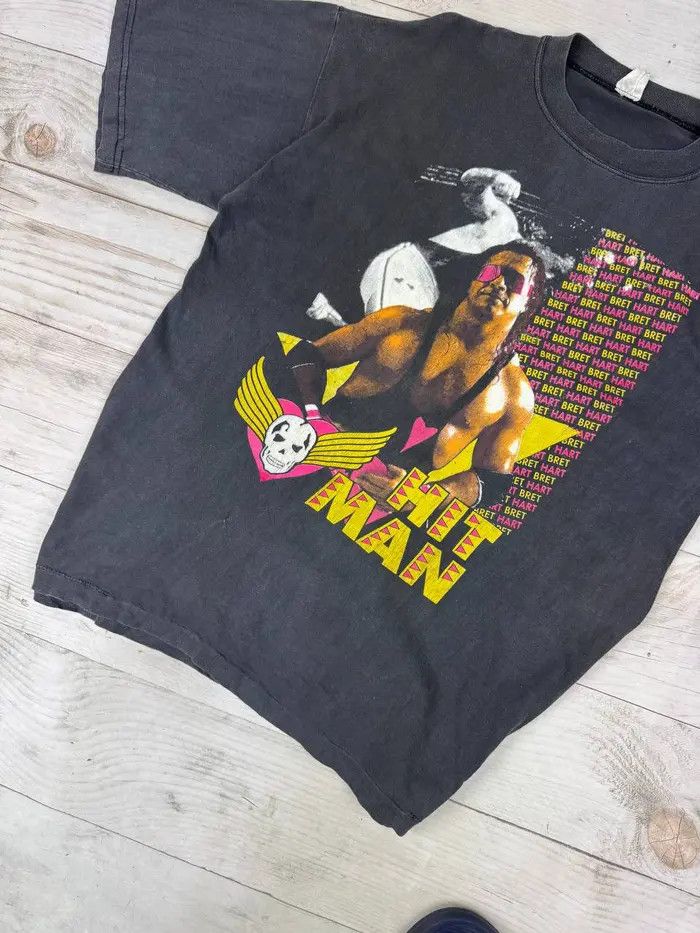 Vintage Vintage WWE Bret Hart Hit Man Wrestling T-shirt 90s Size US L / EU 52-54 / 3 - 6 Thumbnail
