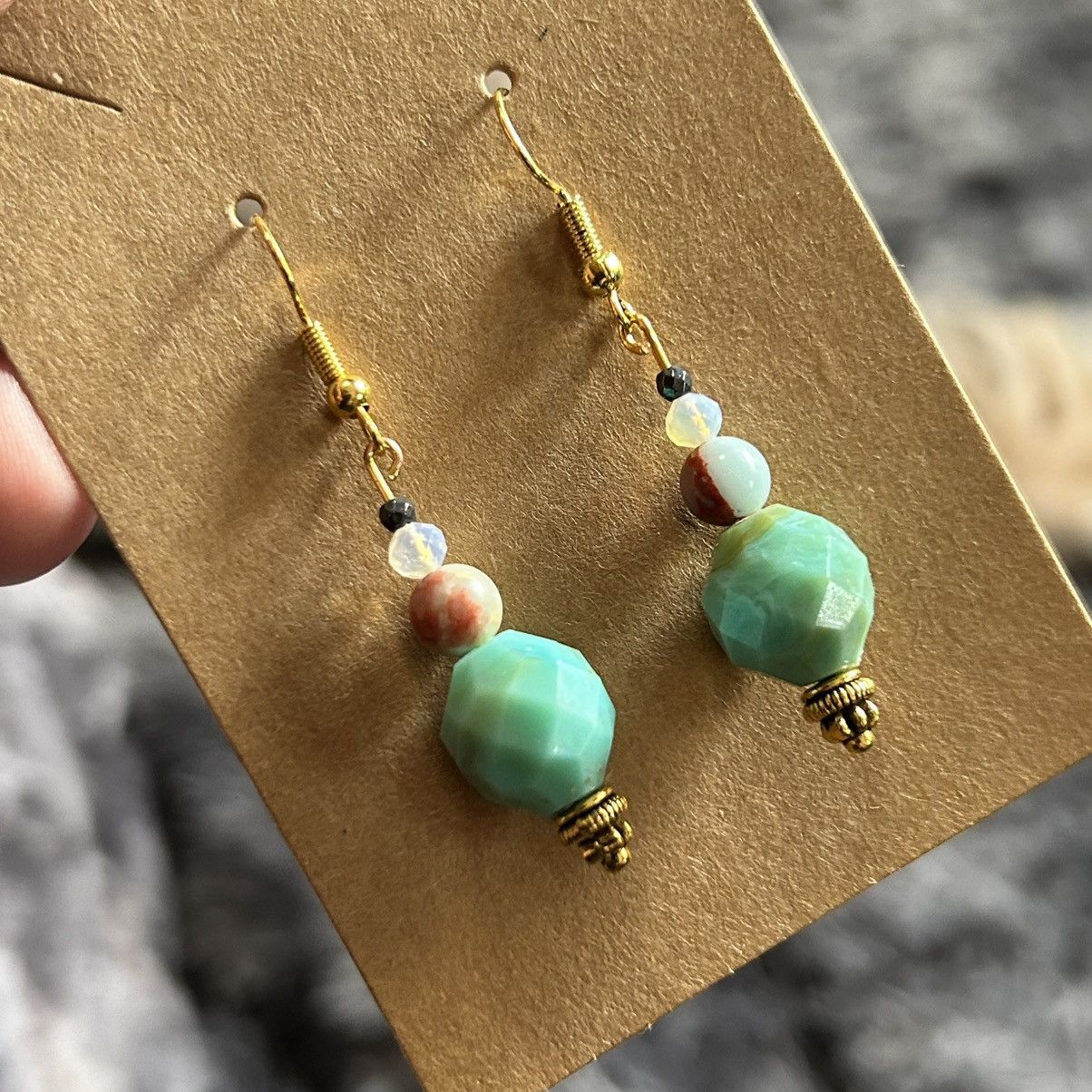 Handmade Handcrafted elegant genuine stone opalite earrings Size ONE SIZE - 1 Thumbnail