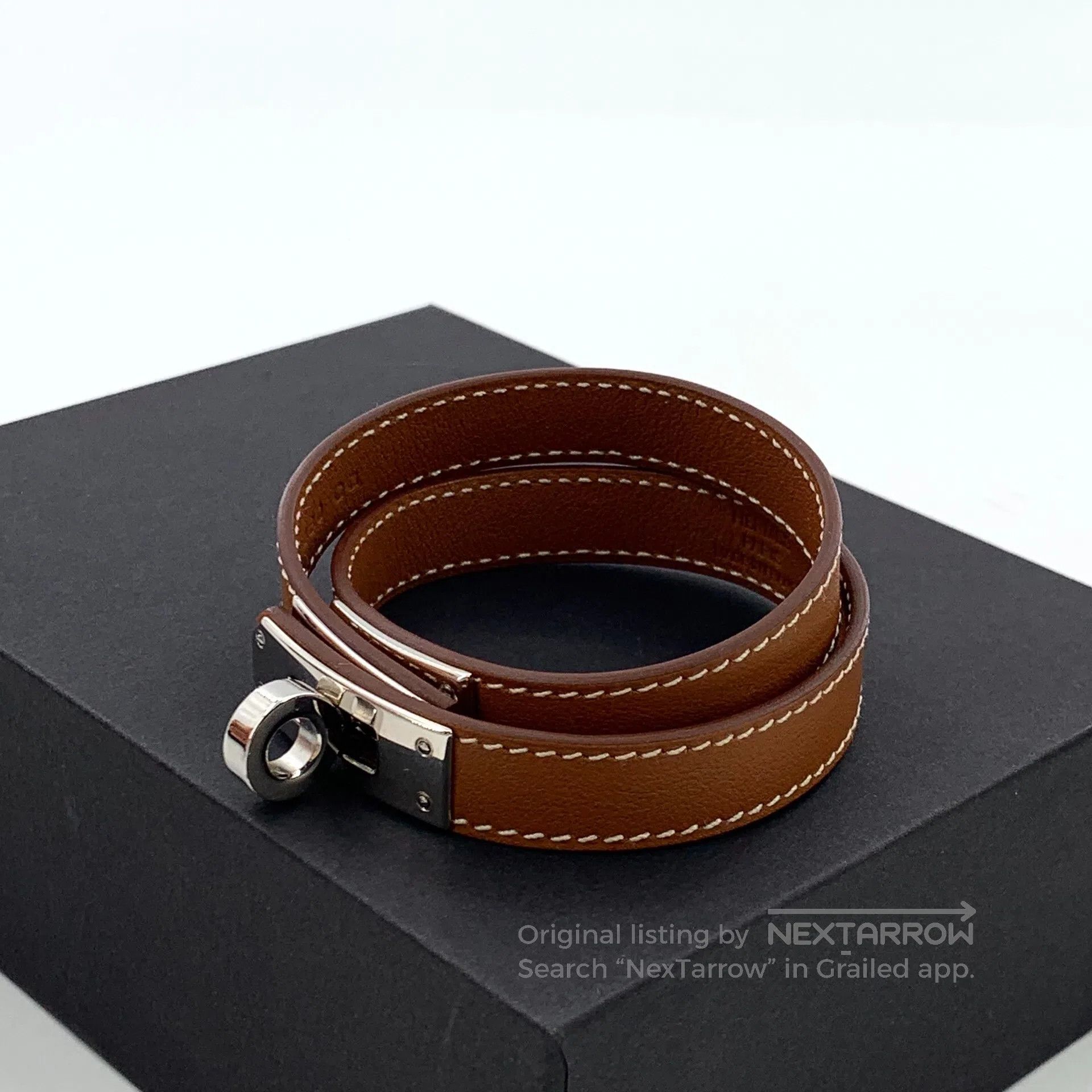 Hermes Hermes Dark Brown Calfskin Double Circle Design Bracelet| Size ONE SIZE - 2 Thumbnail