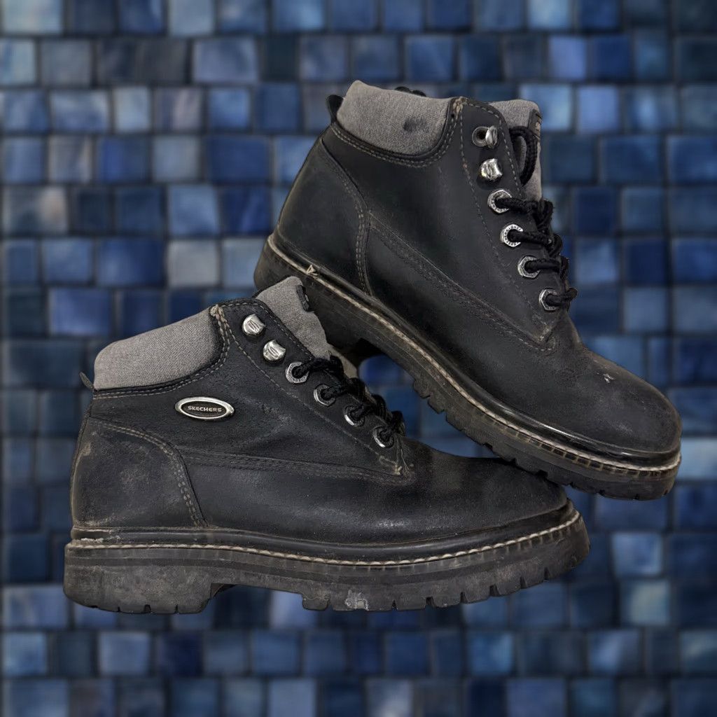 SKECHERS VINTAGE Skechers Boots Womens 6 Chunky Work Ankle Bootie 2620 Black Leather Lug Boots Mens? No, Womens Size US 6 / IT 36 - 1 Thumbnail