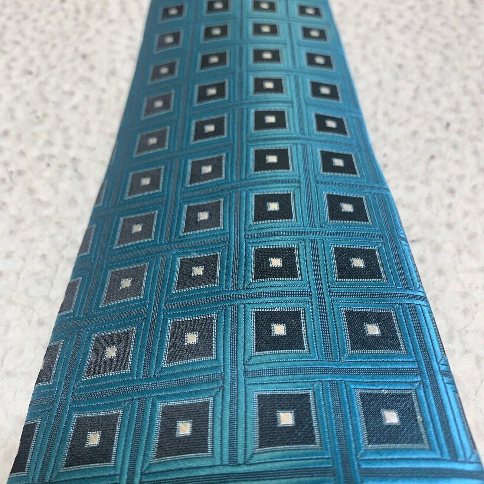 Adolfo Dominguez Adolfo Men's Formal Tie Classic Size Turquoise and Black Size ONE SIZE - 7 Thumbnail