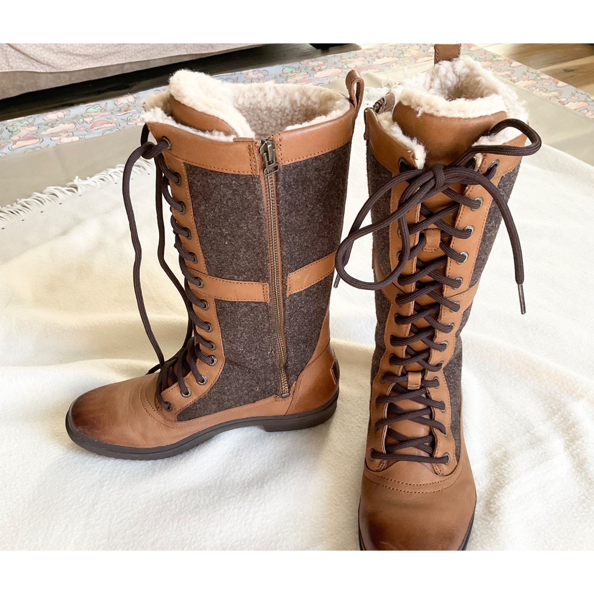 UGG Women Elvia Waterproof Leather Paneled camel brown Tall