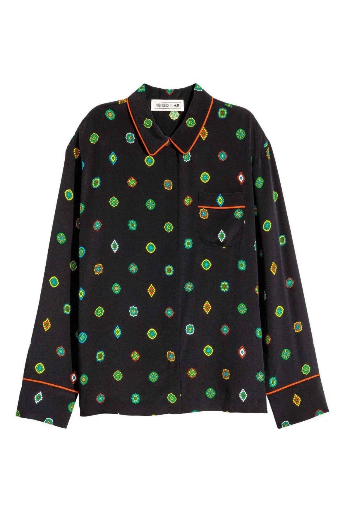 H&M × Kenzo H&M Kenzo Silk Print Pajama Button Up Shirt Black Blouse Size XS / US 0-2 / IT 36-38 - 3 Thumbnail