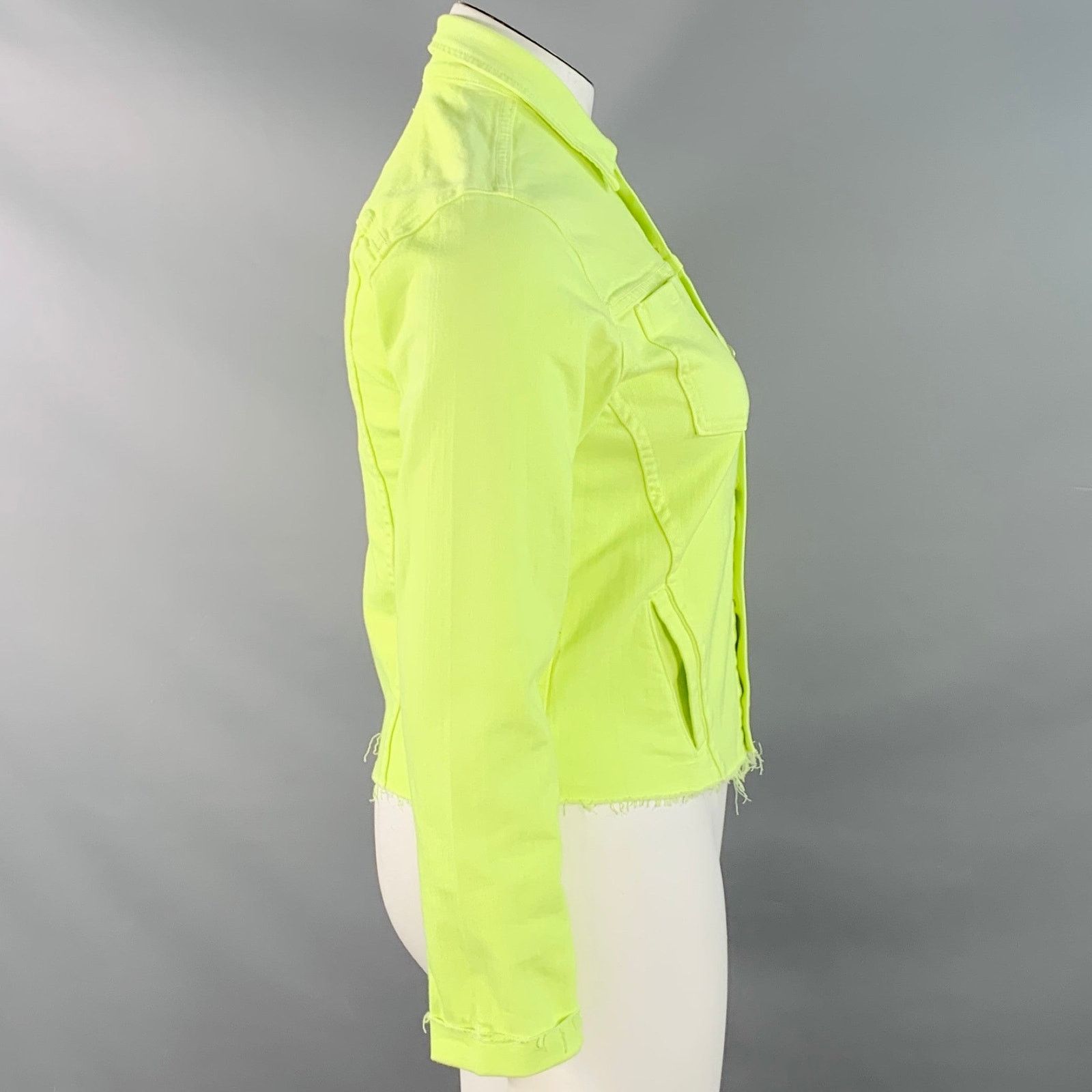 L'AGENCE L'AGENCE L Yellow Neon Cotton Blend Twill Raw Edge Jacket Size L / US 10 / IT 46 - 3 Thumbnail