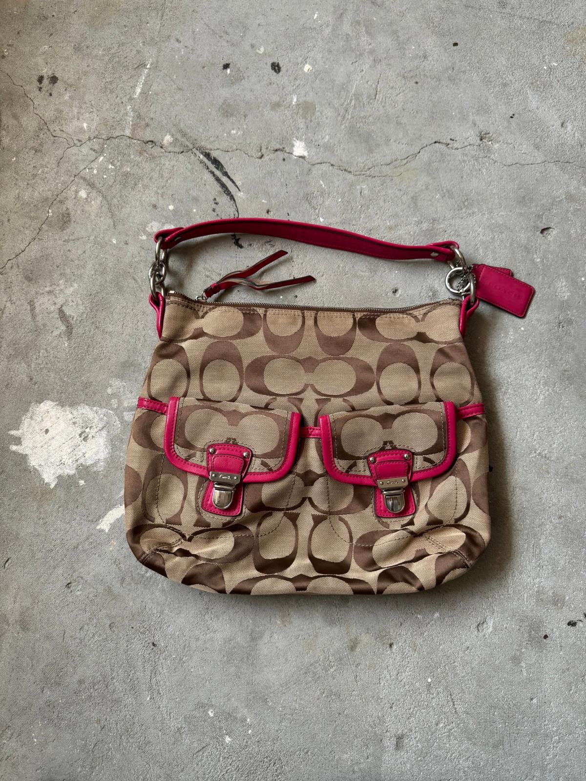Coach Coach 2Way Signature Hobo Daisy Shoulder Bag Beige/Pink Size ONE SIZE - 1 Thumbnail