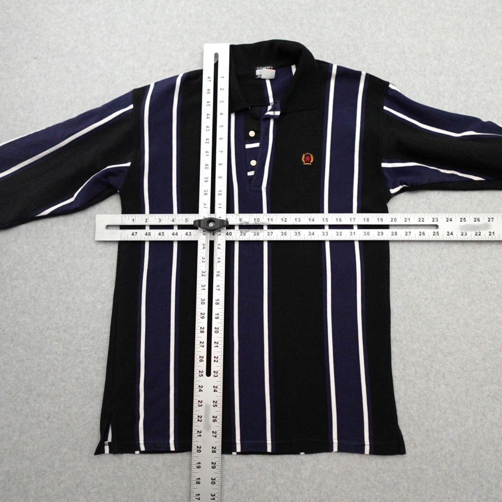 Tommy Hilfiger TOMMY HILFIGER Shirt XL Blue White Black Vertical Striped Polo Men Long Sleeve Button-Up Vintage Size US XL / EU 56 / 4 - 2 Thumbnail