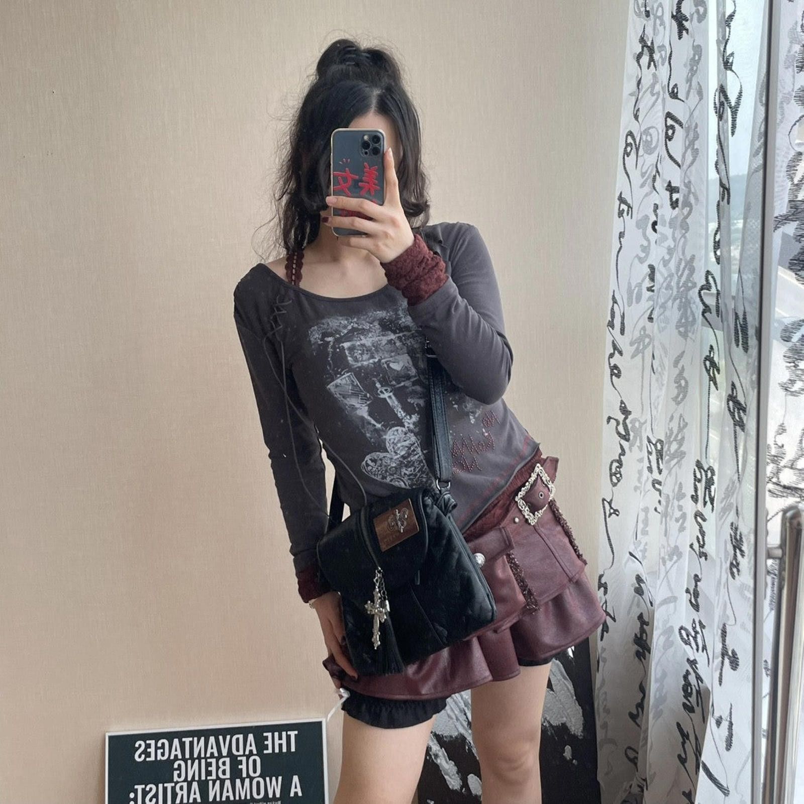 Leather Black Cross Faux Leather Crossbody Bag with Tassel Detail Size ONE SIZE - 2 Thumbnail
