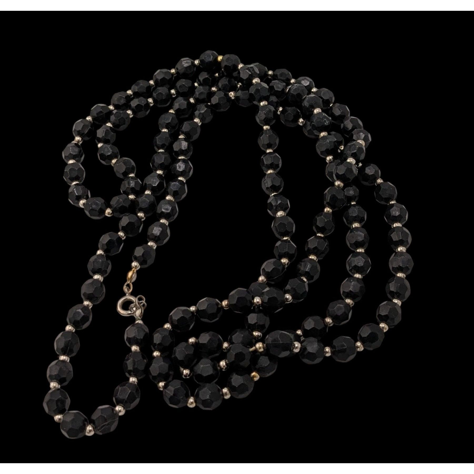 Other Gothic Faceted Black Beaded Necklace With Silver Tone Spacer Size ONE SIZE - 6 Thumbnail