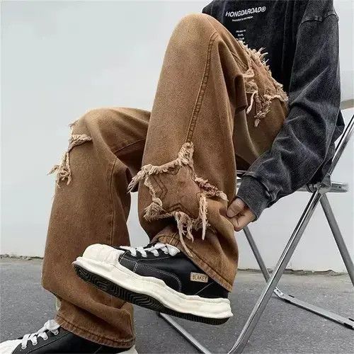 Designer baggy men's jeans stars embroidery Y2K hip-hop trousers Size US 32 / EU 48 - 2 Thumbnail