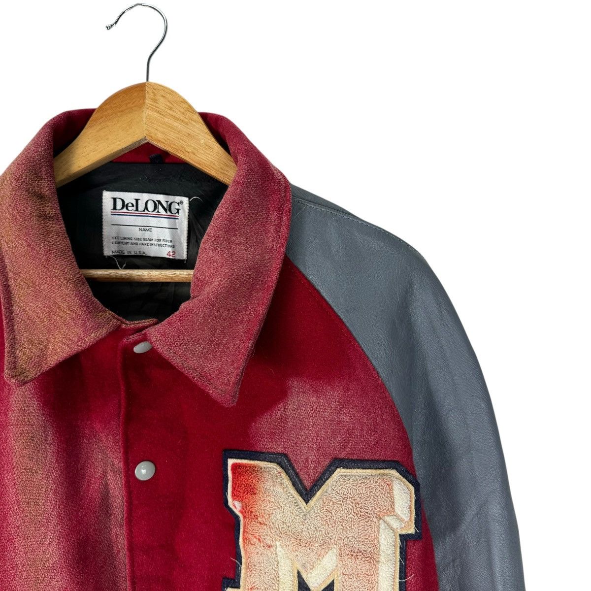 Delong 🌟DELONG SUN FADED LETTERMAN VARSITY LEATHER JACKET Size US M / EU 48-50 / 2 - 3 Thumbnail