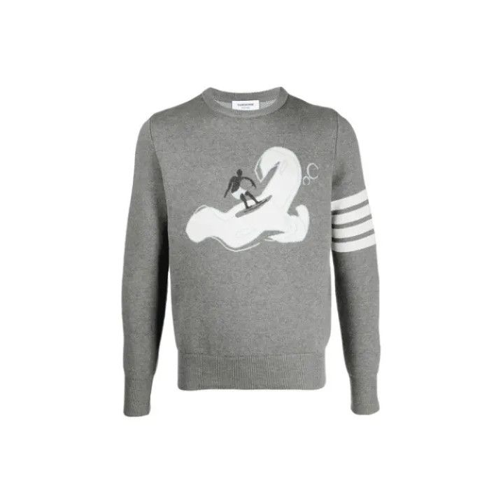 Thom Browne Thom Browne Gray Surf Graphic Knit Sweater Size US M / EU 48-50 / 2 - 1 Thumbnail