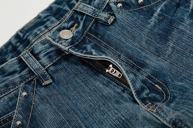 Jean Men's Retro American Style Washed Studded Jeans Size US 32 / EU 48 - 3 Thumbnail