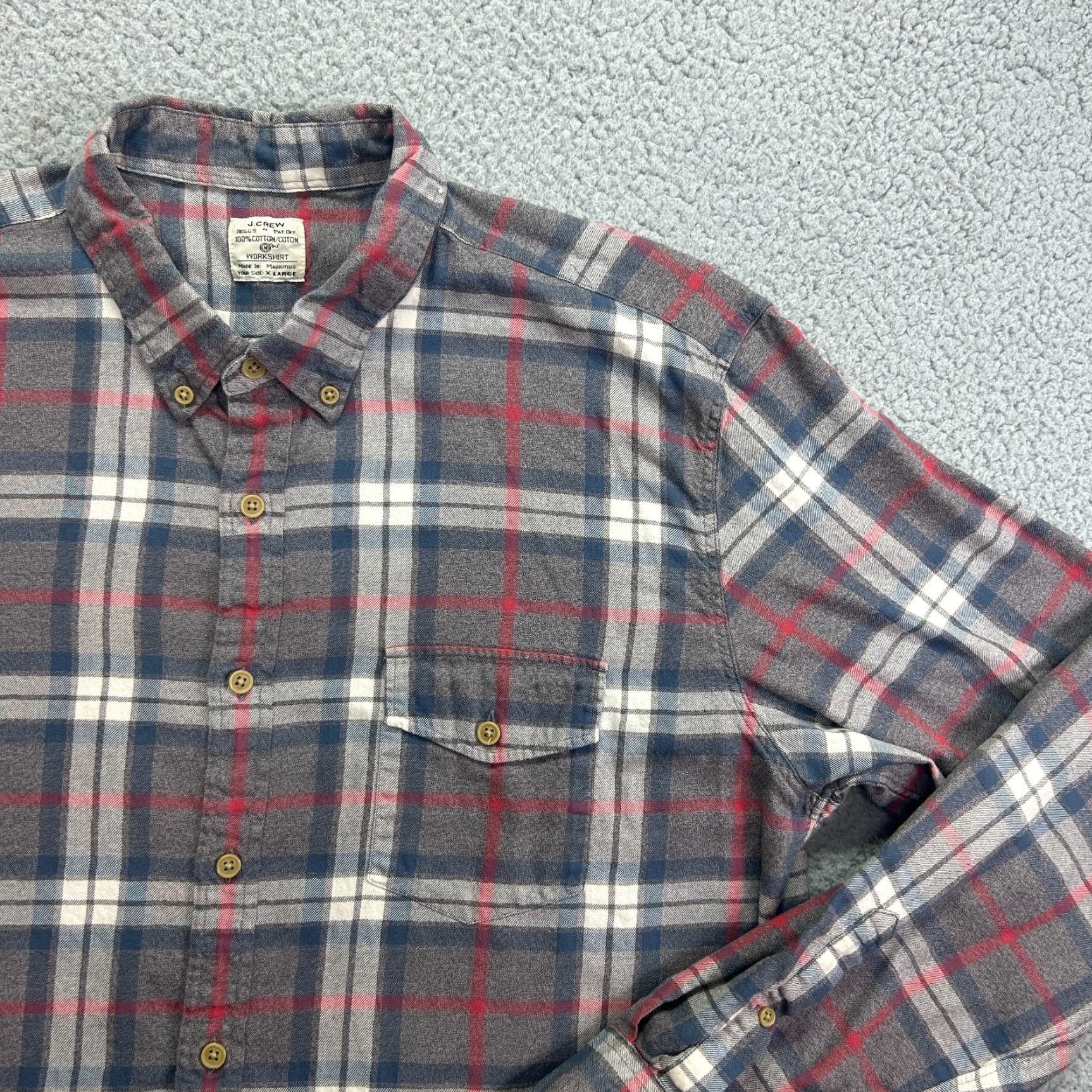 J.Crew J.CREW Mid-Weight Flannel Workshirt Gray Blue Red Plaid Mens Slim XL Size US XL / EU 56 / 4 - 2 Thumbnail