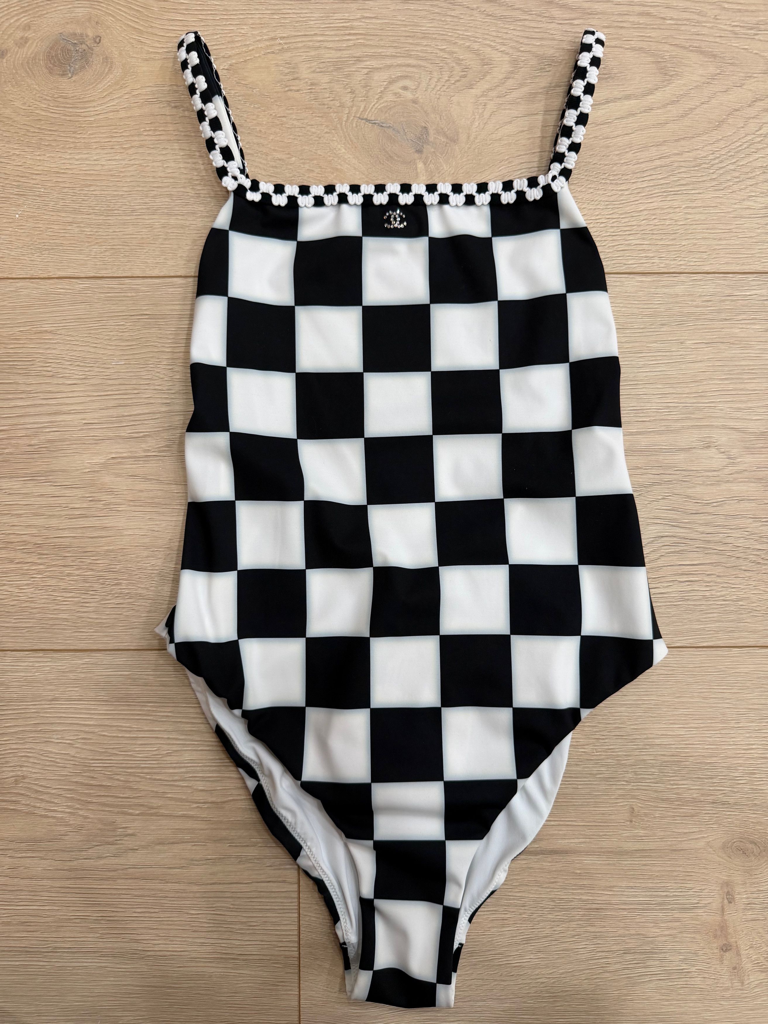 Chanel 23C White Checker CC Logo One Piece Swimsuit Bathingsuit 36 Size XS / US 0-2 / IT 36-38 - 2 Thumbnail
