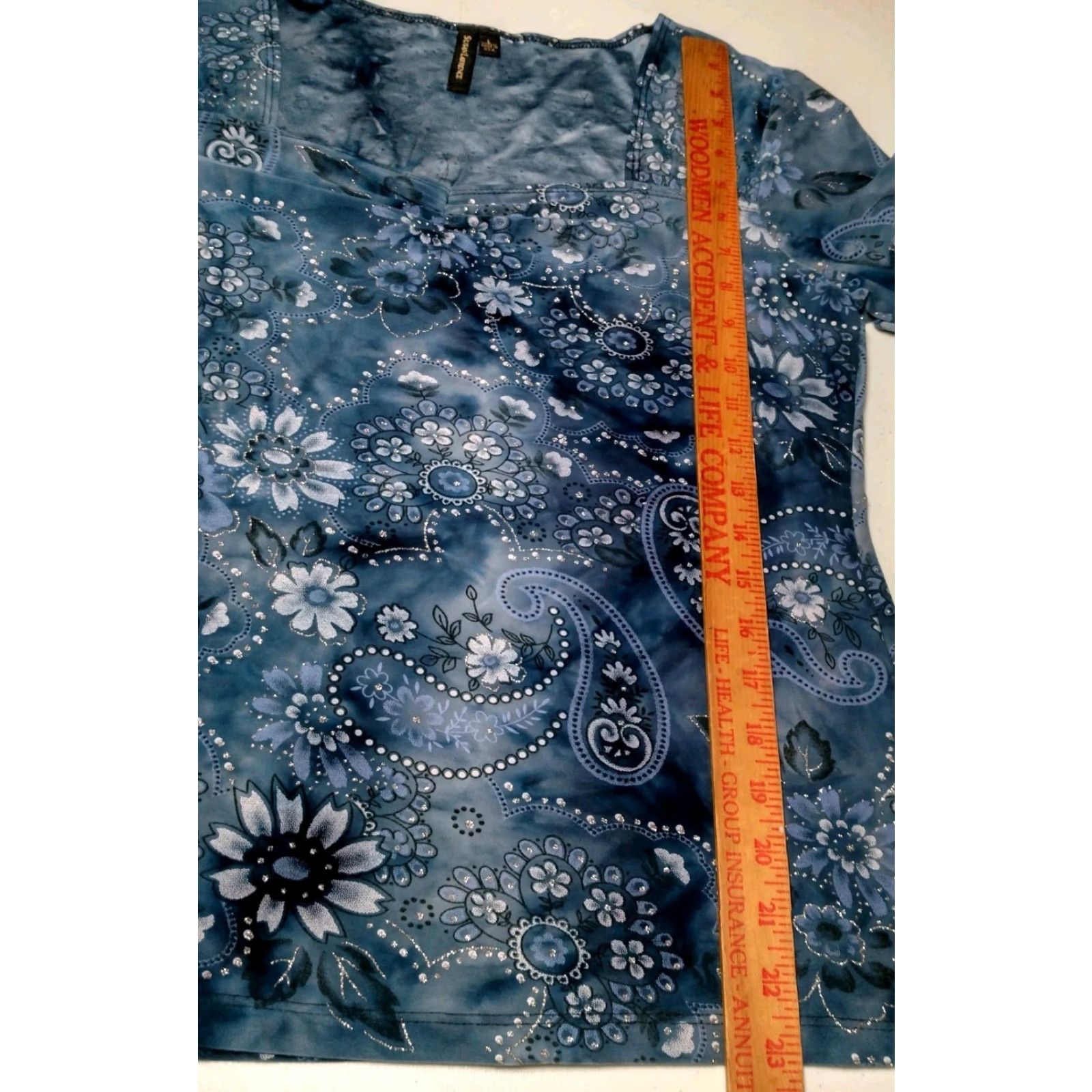 Vintage VINTAGE Susan Lawrence Shirt Blouse L Blue Floral Paisley Metallic 3/4 Sleeve Square Neck Womens Size L / US 10 / IT 46 - 3 Thumbnail