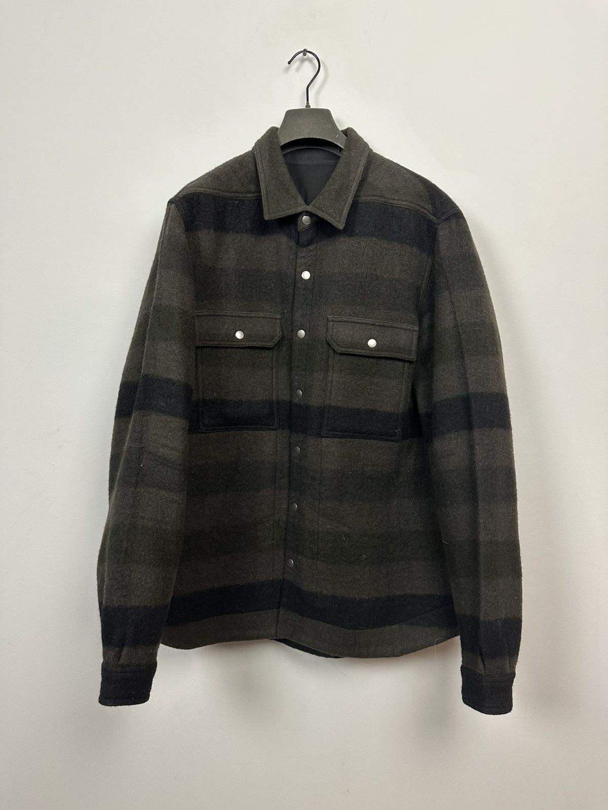 Rick Owens FW23 ‘LUXOR’ Dark Dust Plaid Wool Overshirt Size US L / EU 52-54 / 3 - 1 Thumbnail