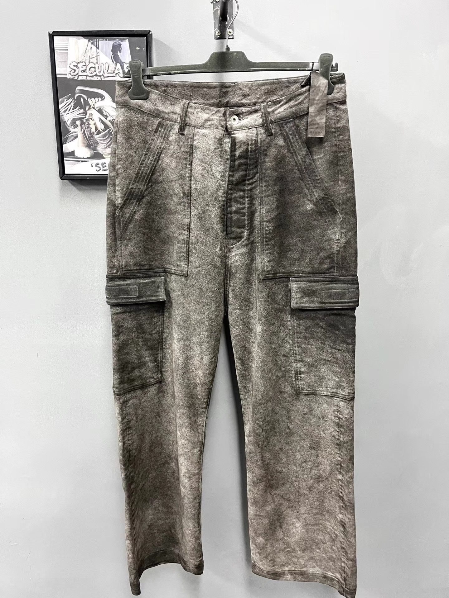 Rick Owens Rick Owens Dark Grey Washed Fleece Cargo Pants K34 Size US 31 - 1 Thumbnail