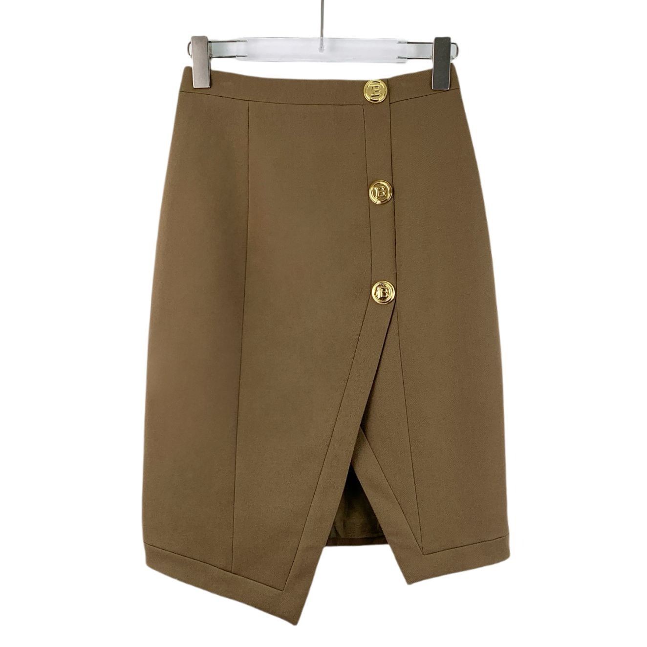 Balmain Balmain Paris Dark Brown Wool Blend Buttoned Irregular Skirt Size 26" / US 2 / IT 38 - 1 Thumbnail